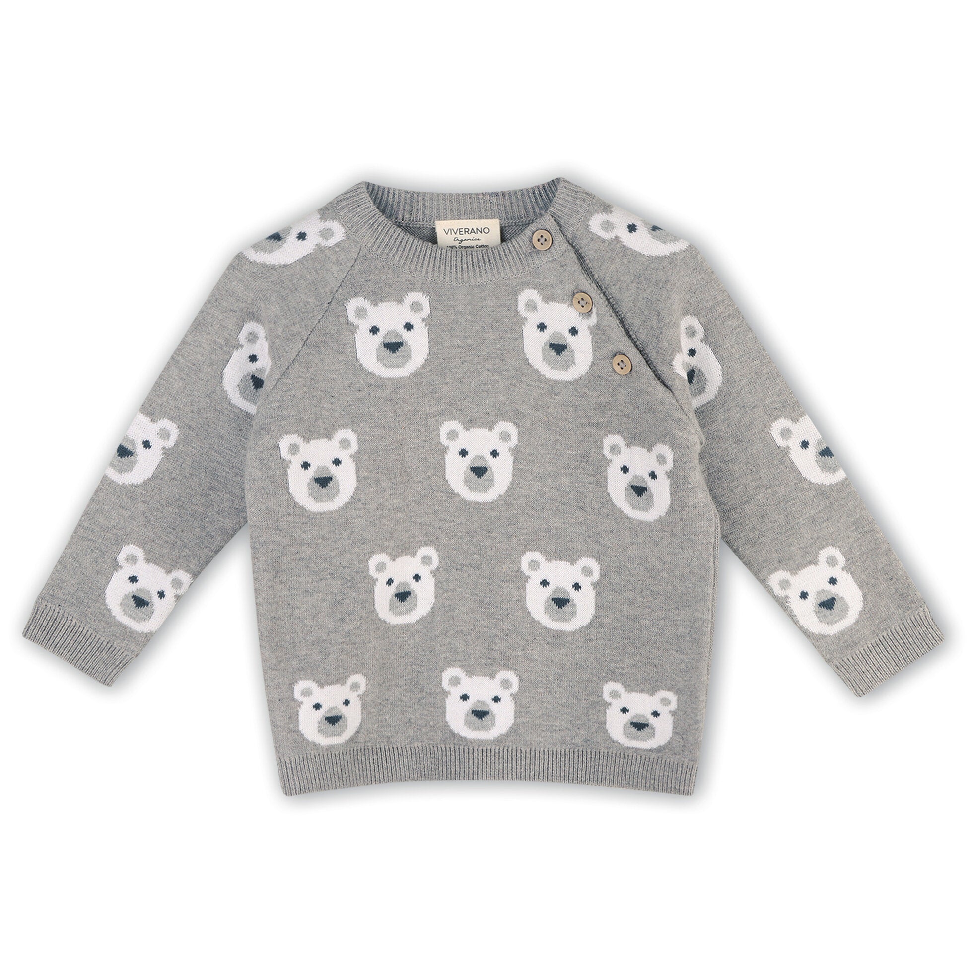 Bear Jacquard Knit Baby Raglan Pullover Sweater & Pant Set - Heather Grey - Twinkle Twinkle Little One