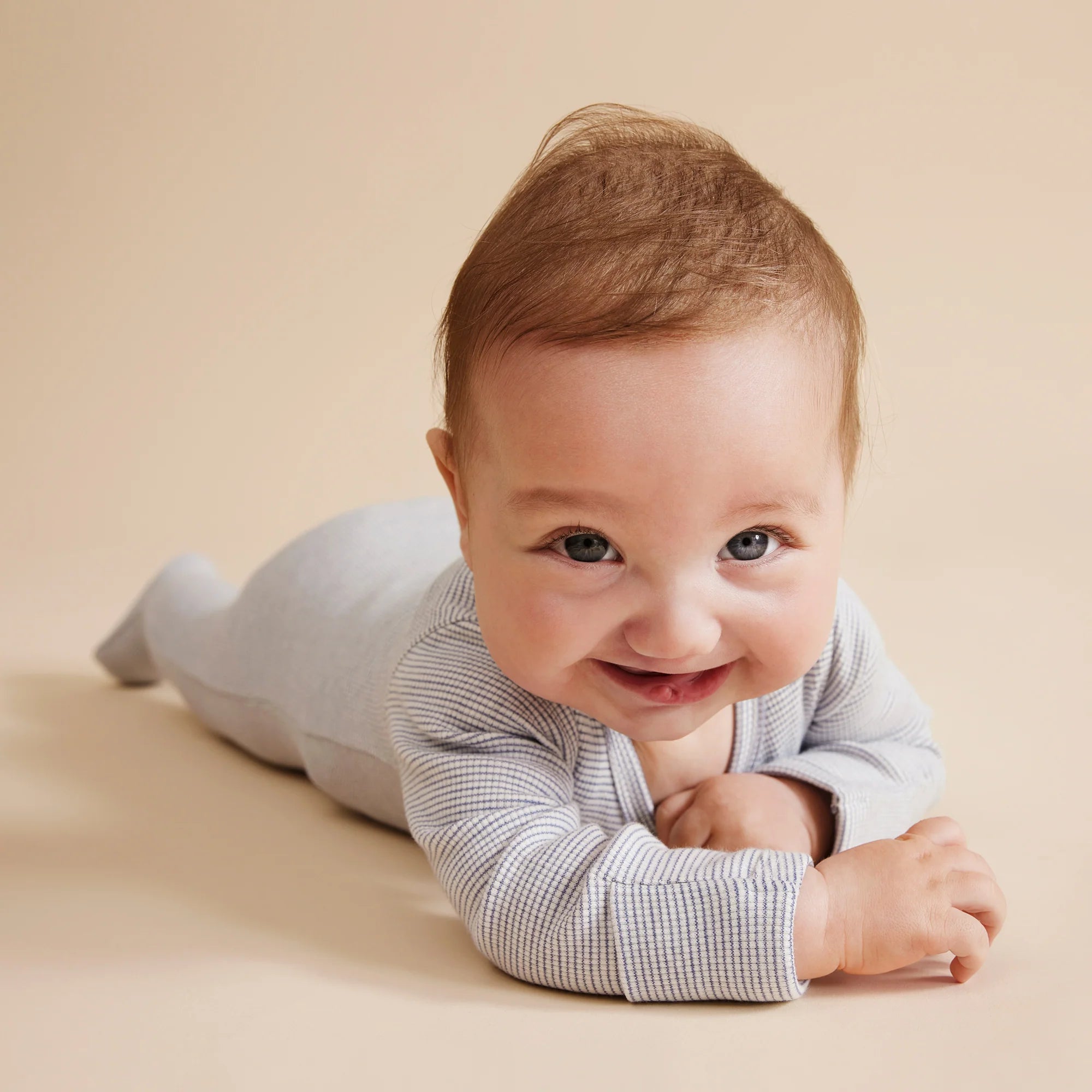 Organic Stripe Rib Zipsuit with Feet - Raindrop - Twinkle Twinkle Little One