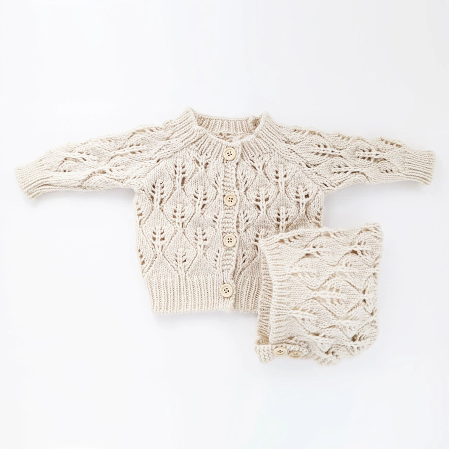 Leaf Lace Hand Knit Cardigan Sweater Natural - Twinkle Twinkle Little One