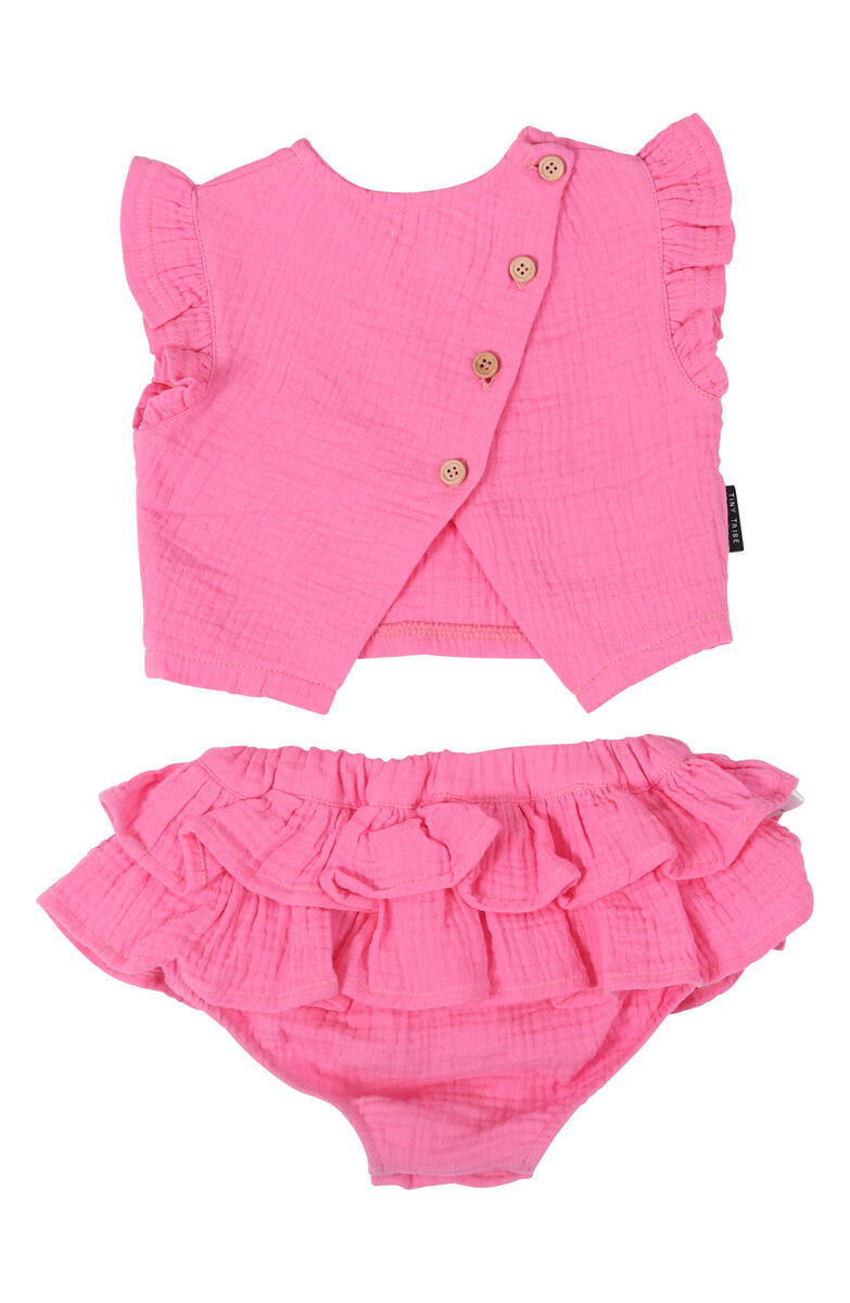 Linen Ruffle Set - Hot Pink - Twinkle Twinkle Little One
