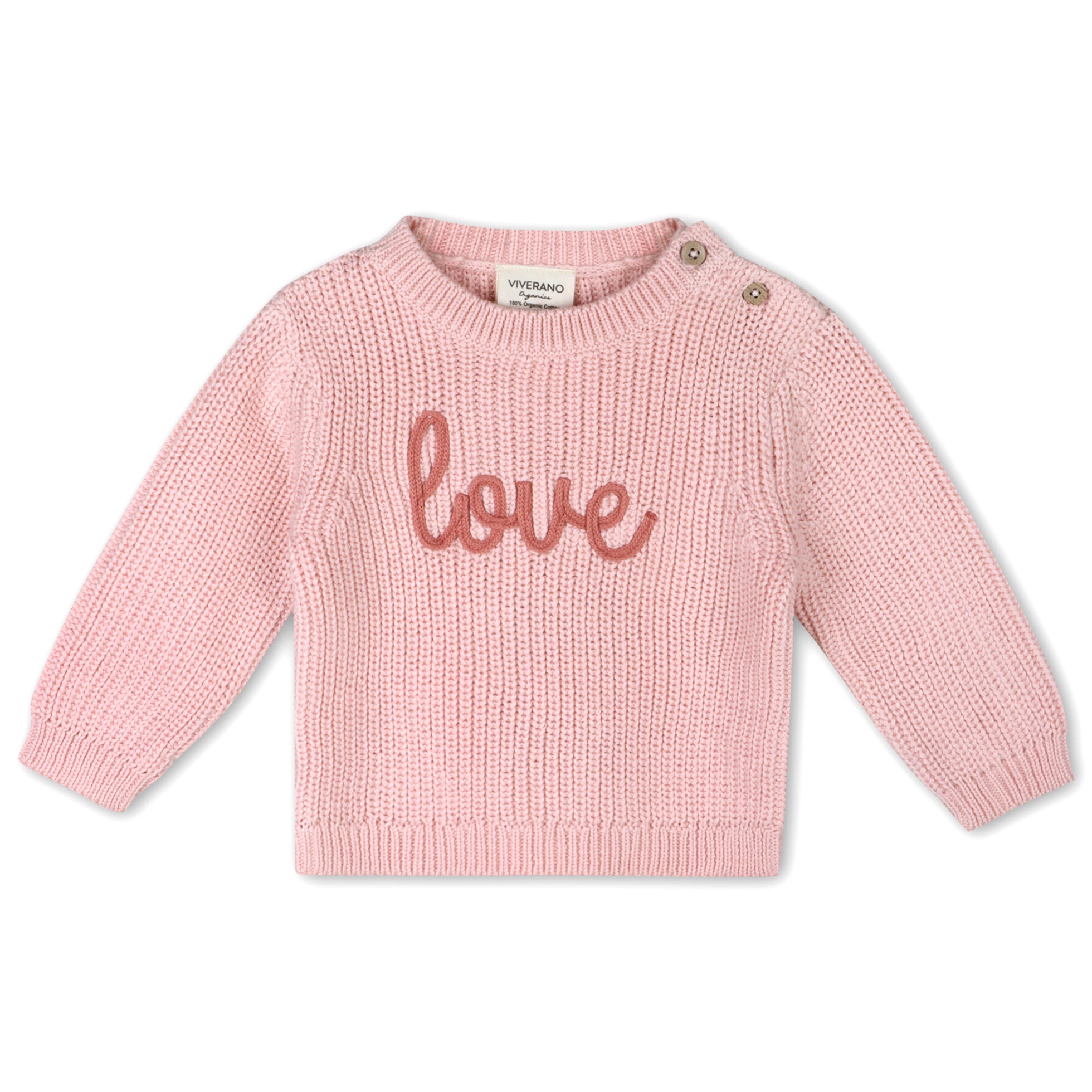 Love Embroidered Chunky Knit Baby Pullover Sweater & Pant Set - Blush Pink & Berry - Twinkle Twinkle Little One