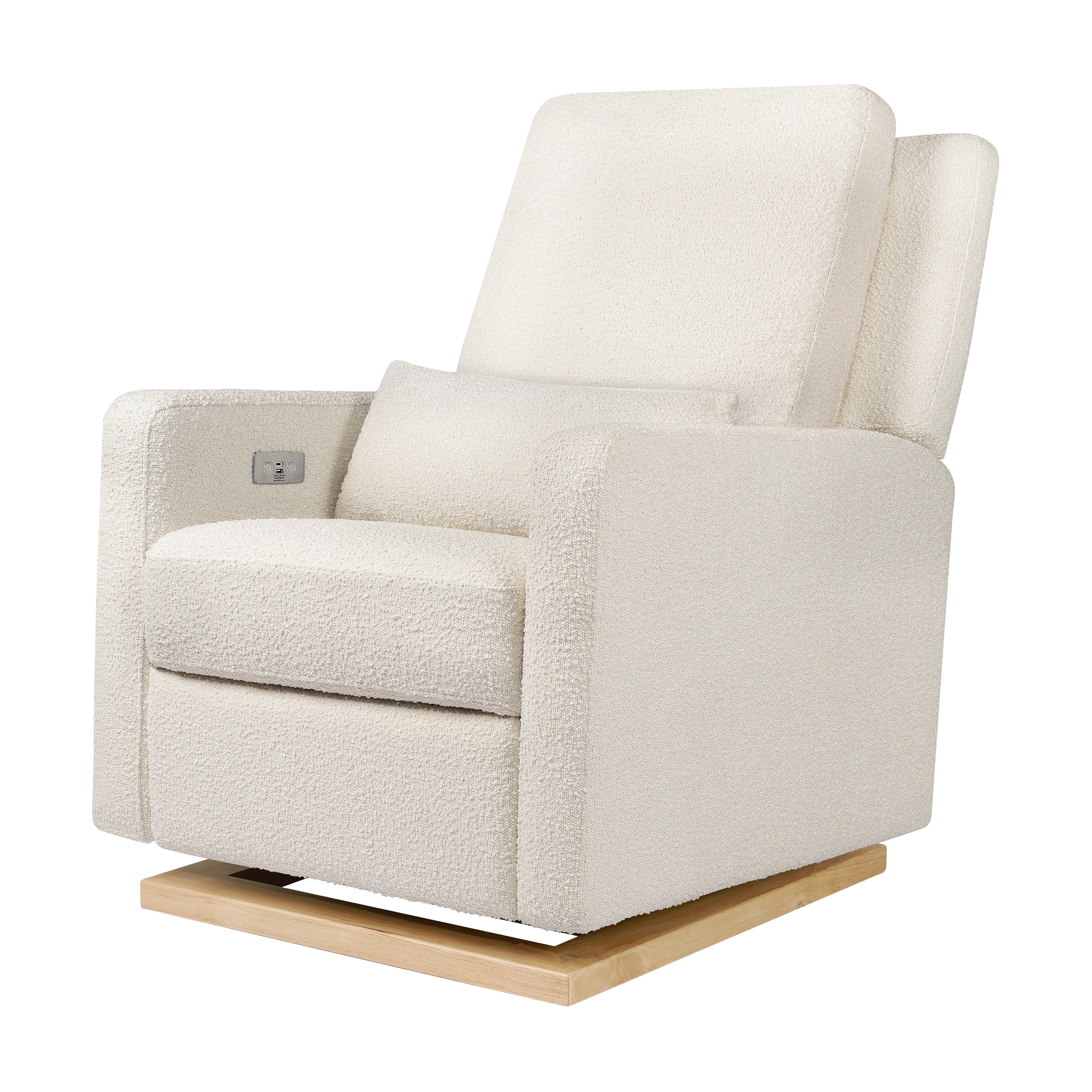 Sigi Electronic Recliner and Glider in Ivory Boucle with Light Wood Base - Twinkle Twinkle Little One