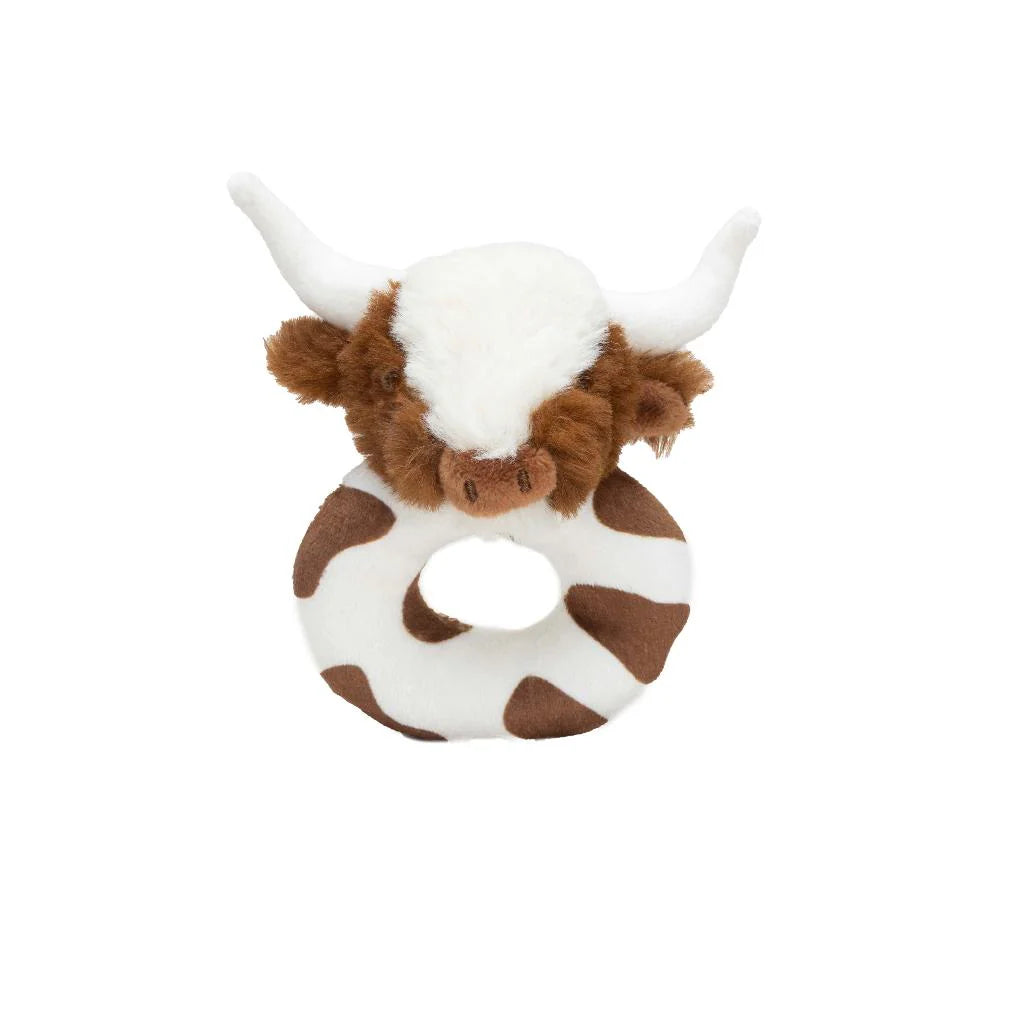 Cream/Brown Longhorn Cow Plush Rattle