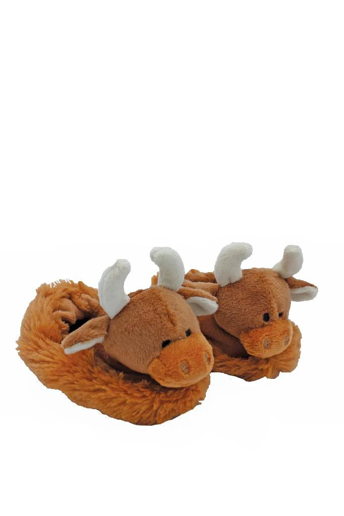 Brown Highland Cow Plush Baby Slippers