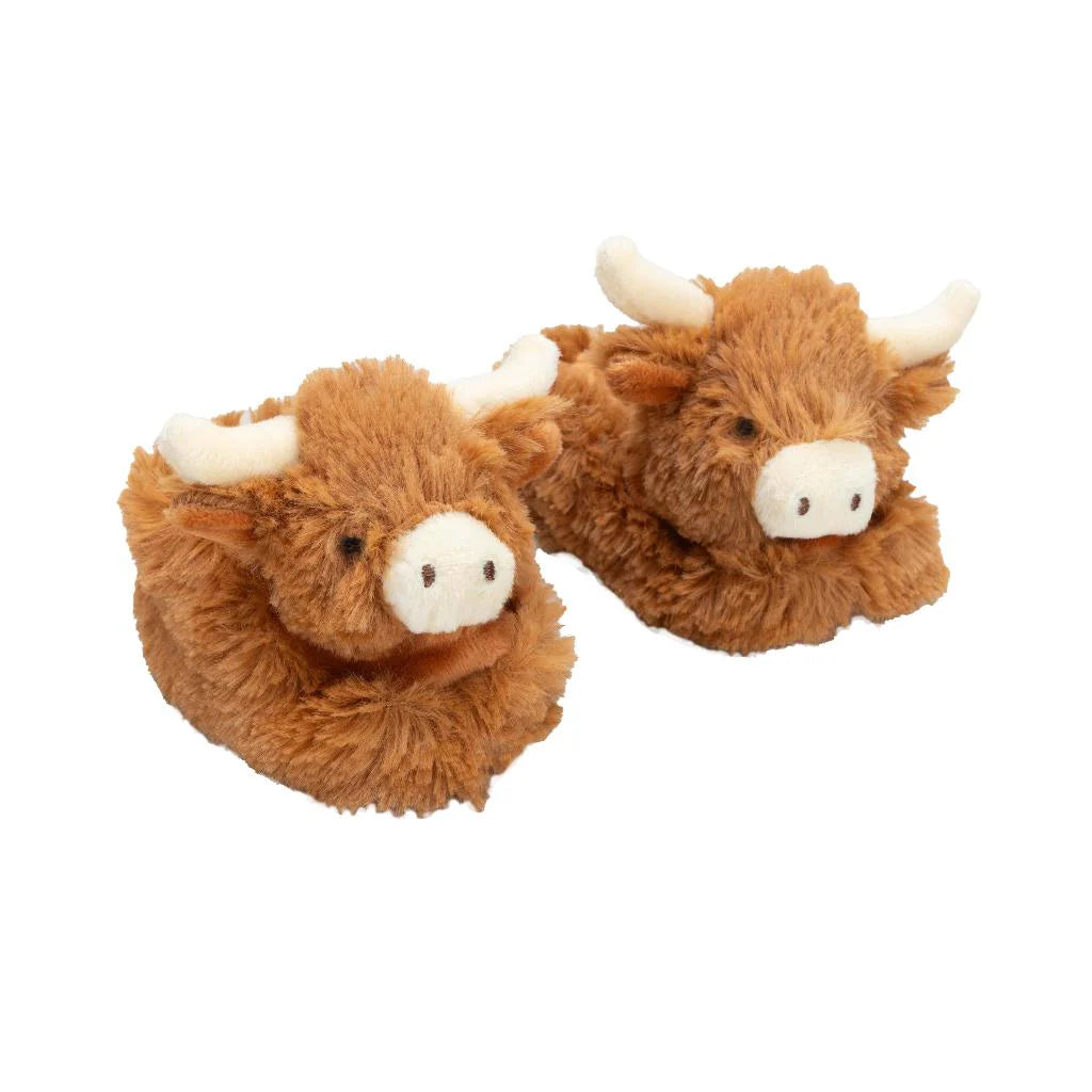 Brown Longhorn Cow Plush Baby Slippers