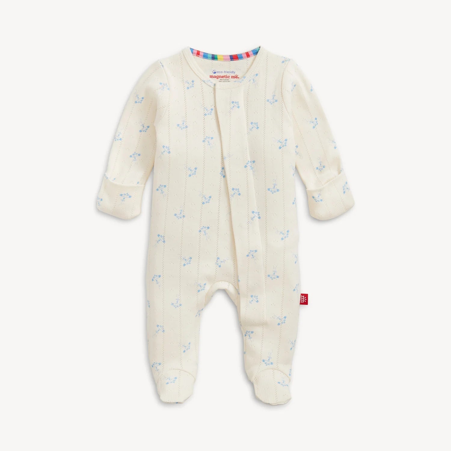 Baby onesie with airplane pattern on a white background