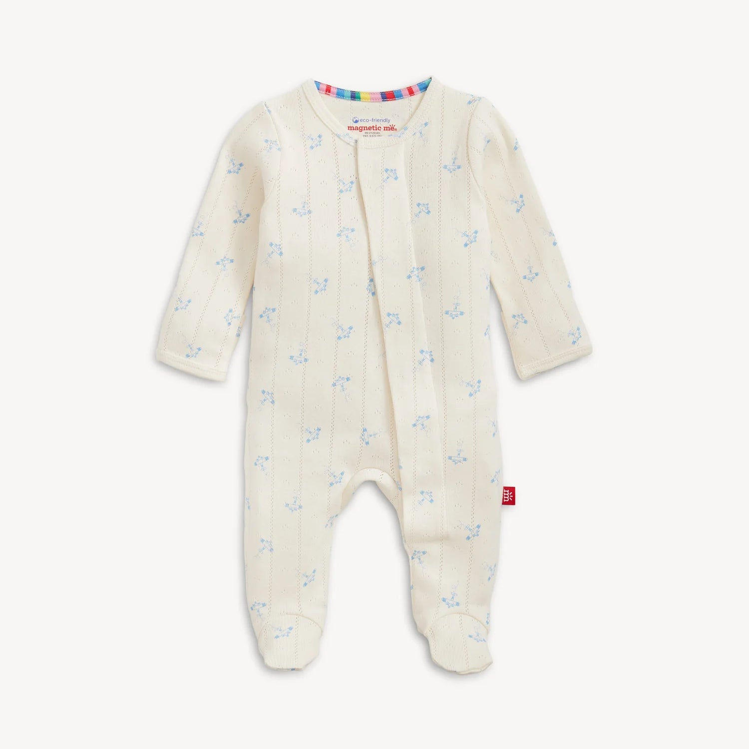 Baby onesie with airplane pattern on a white background