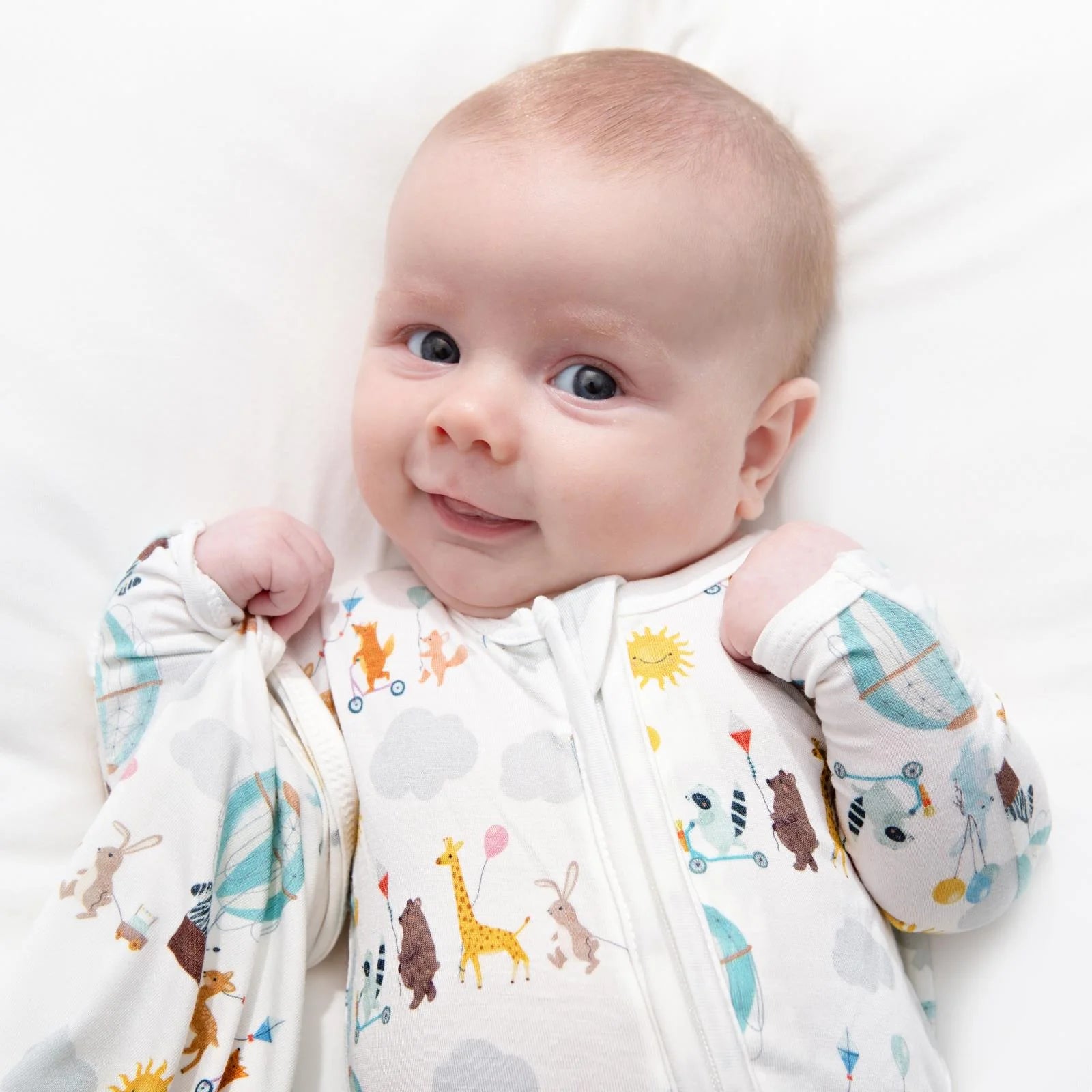 Print Footie with 2 Way Zipper in Natural Animal Parade - Twinkle Twinkle Little One