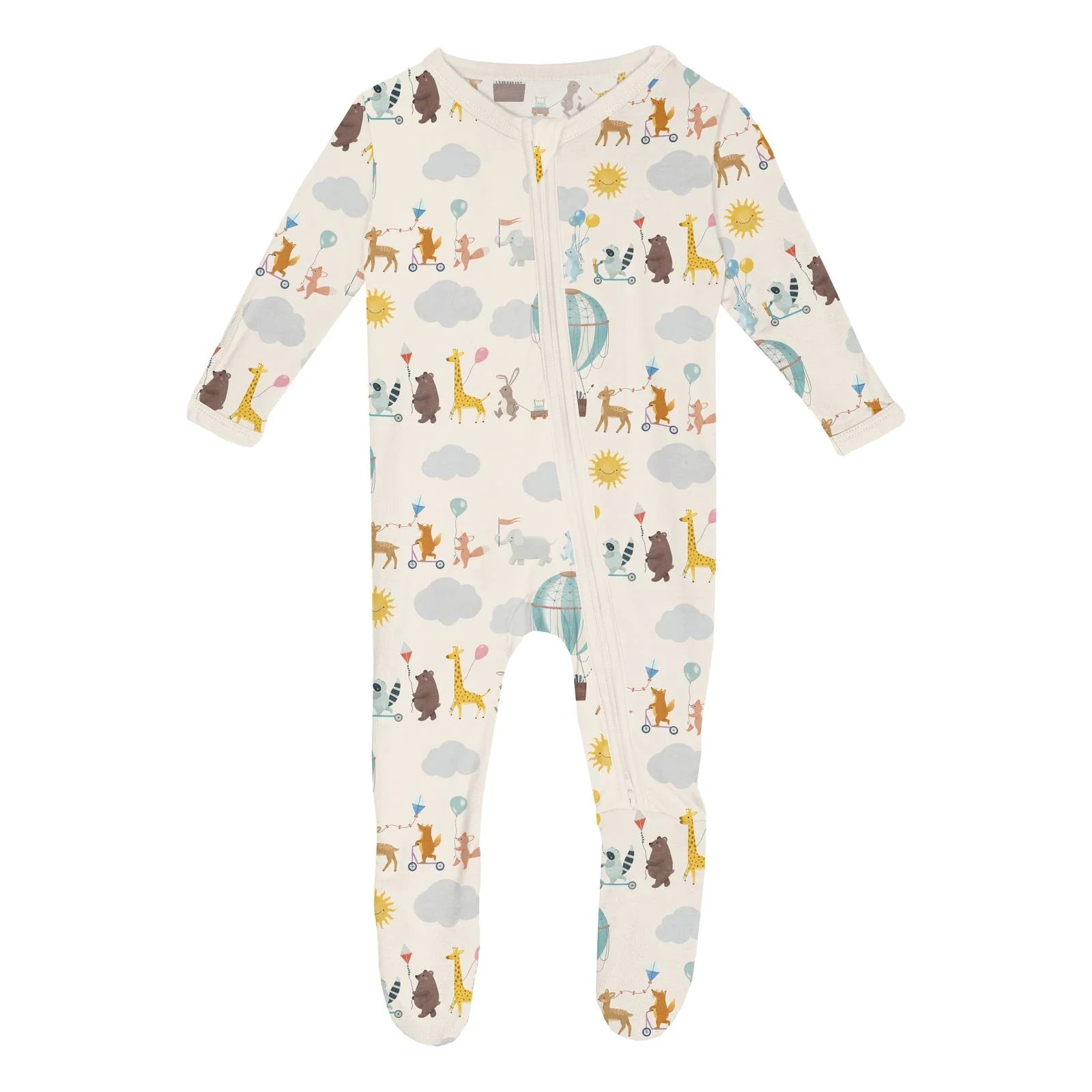 Print Footie with 2 Way Zipper in Natural Animal Parade - Twinkle Twinkle Little One