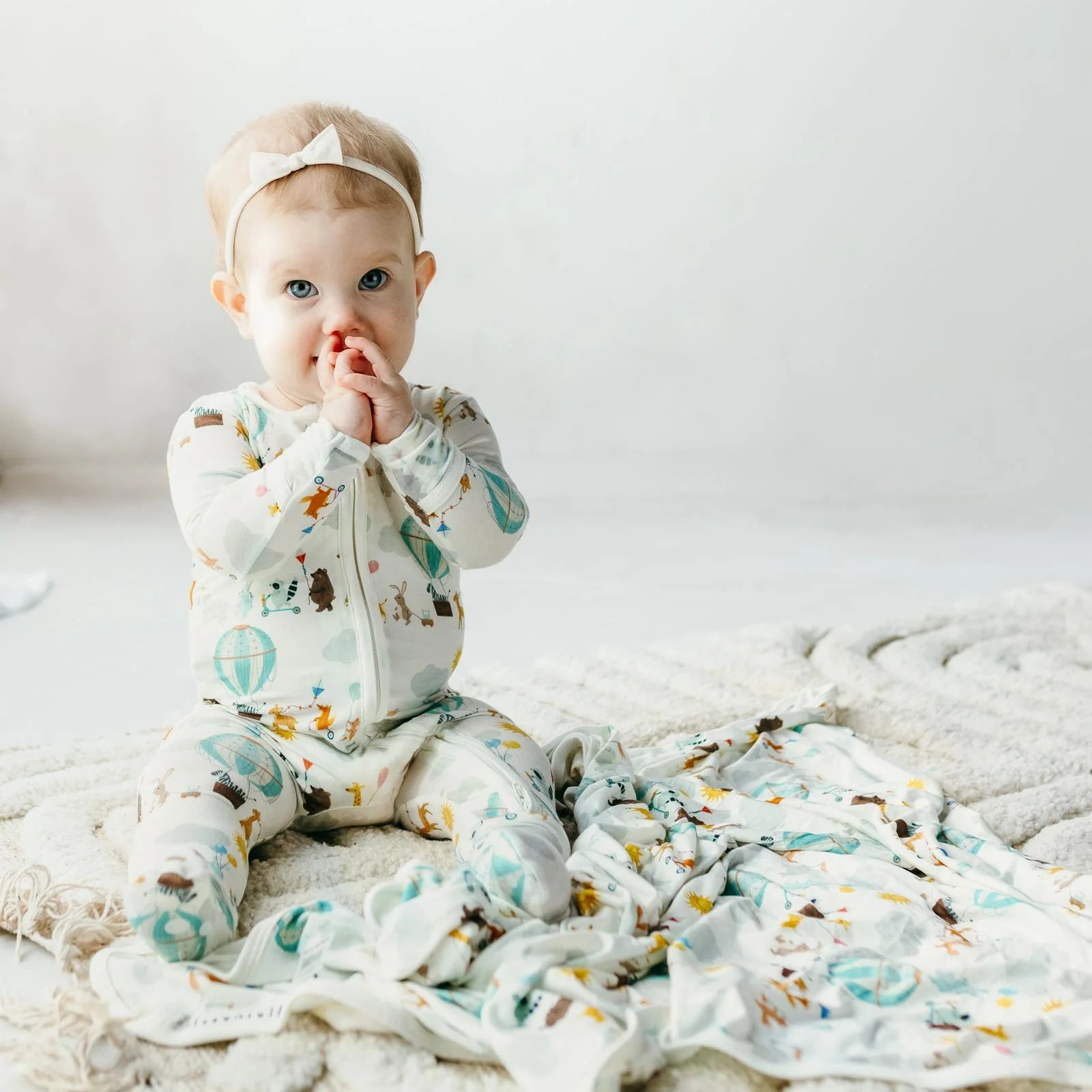 Print Footie with 2 Way Zipper in Natural Animal Parade - Twinkle Twinkle Little One