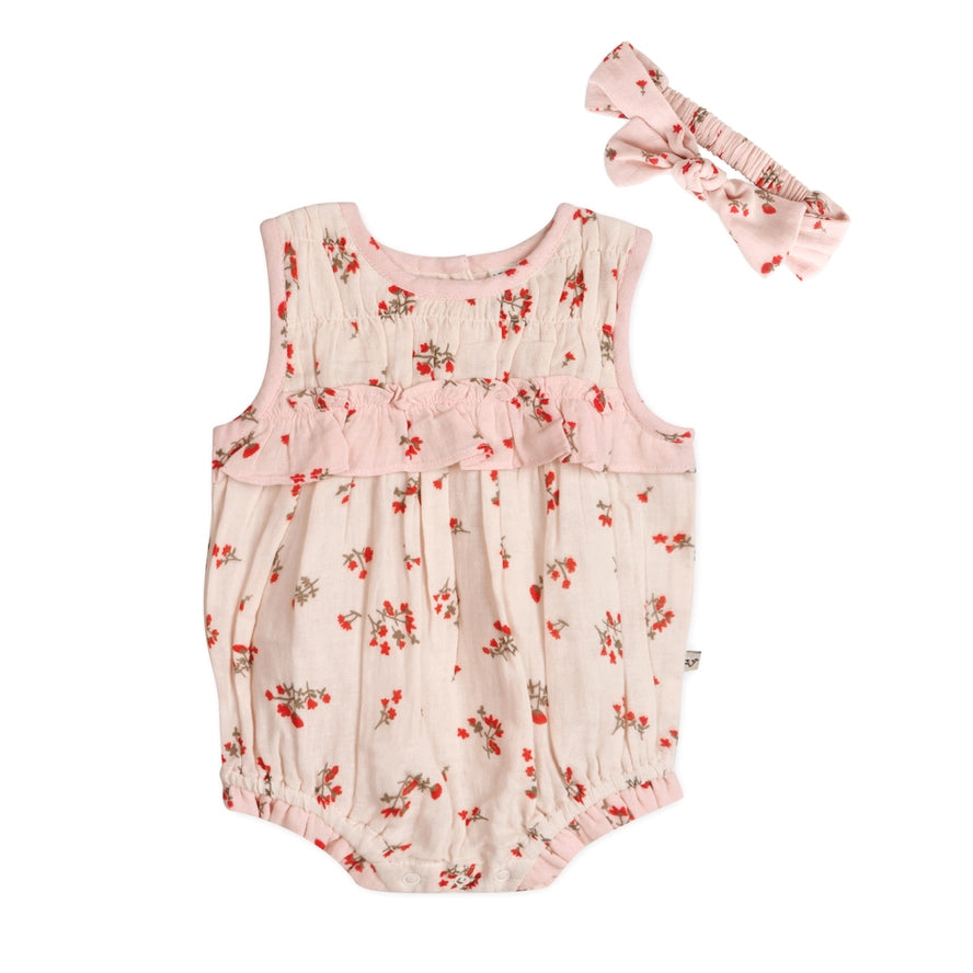 Noor Floral Organic Baby Romper & Headband Set