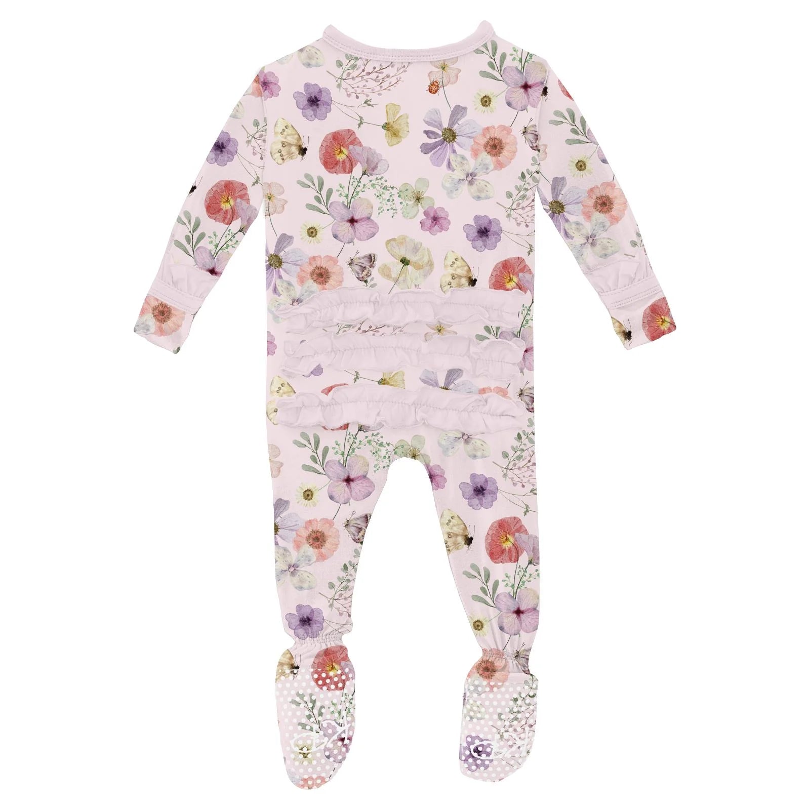Print Classic Ruffle Footie with Zipper Shrinking Violet Pressed Flowers - Twinkle Twinkle Little One