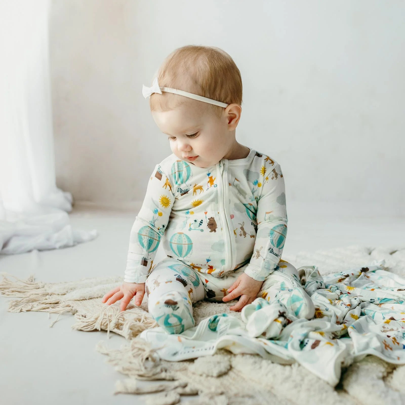 Print Footie with 2 Way Zipper in Natural Animal Parade - Twinkle Twinkle Little One