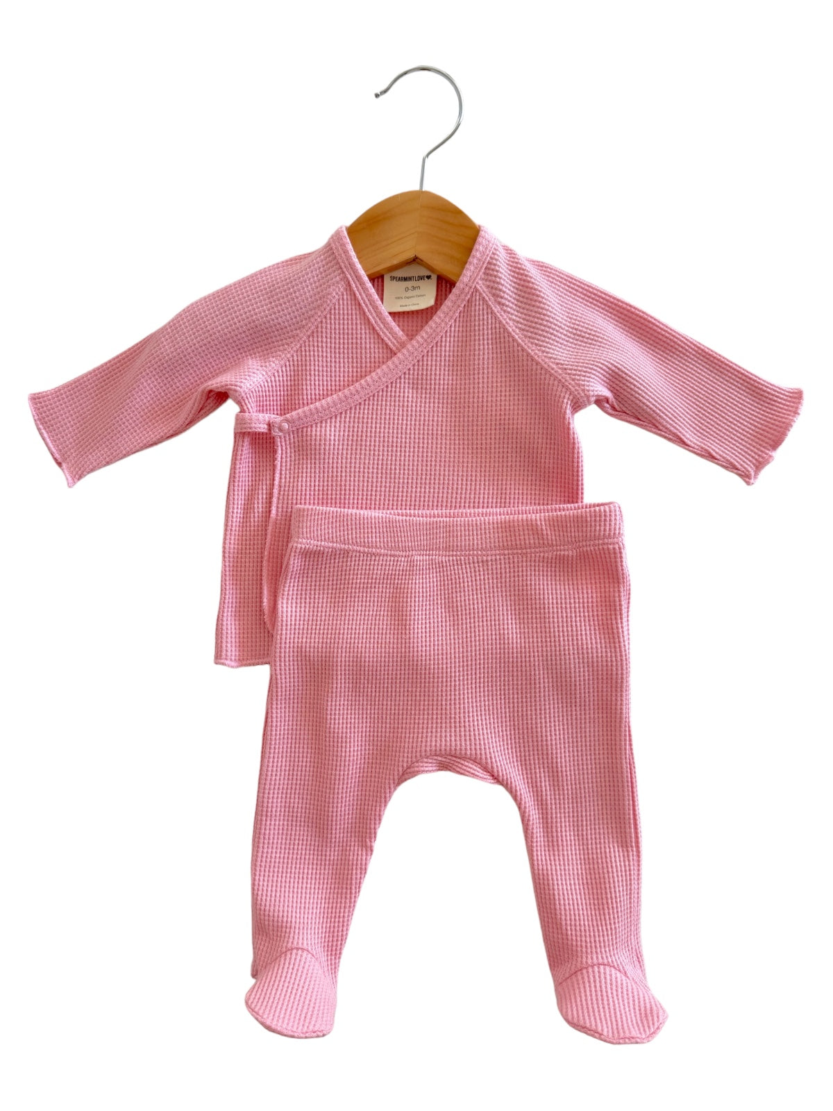 Organic Waffle Kimono Top, Pant & Knot Headband Set-Pink - Twinkle Twinkle Little One