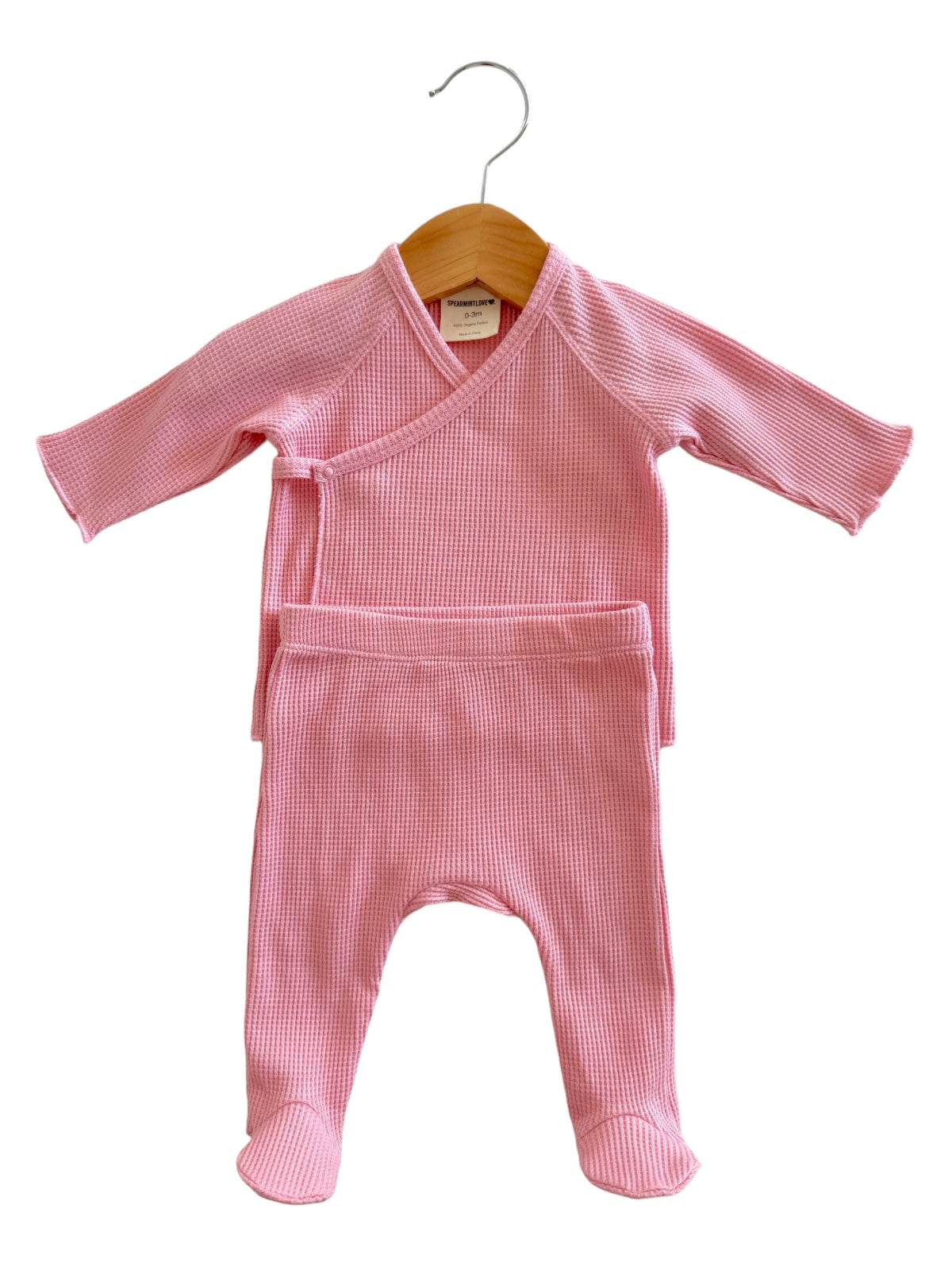 Organic Waffle Kimono Top, Pant & Knot Headband Set-Pink - Twinkle Twinkle Little One