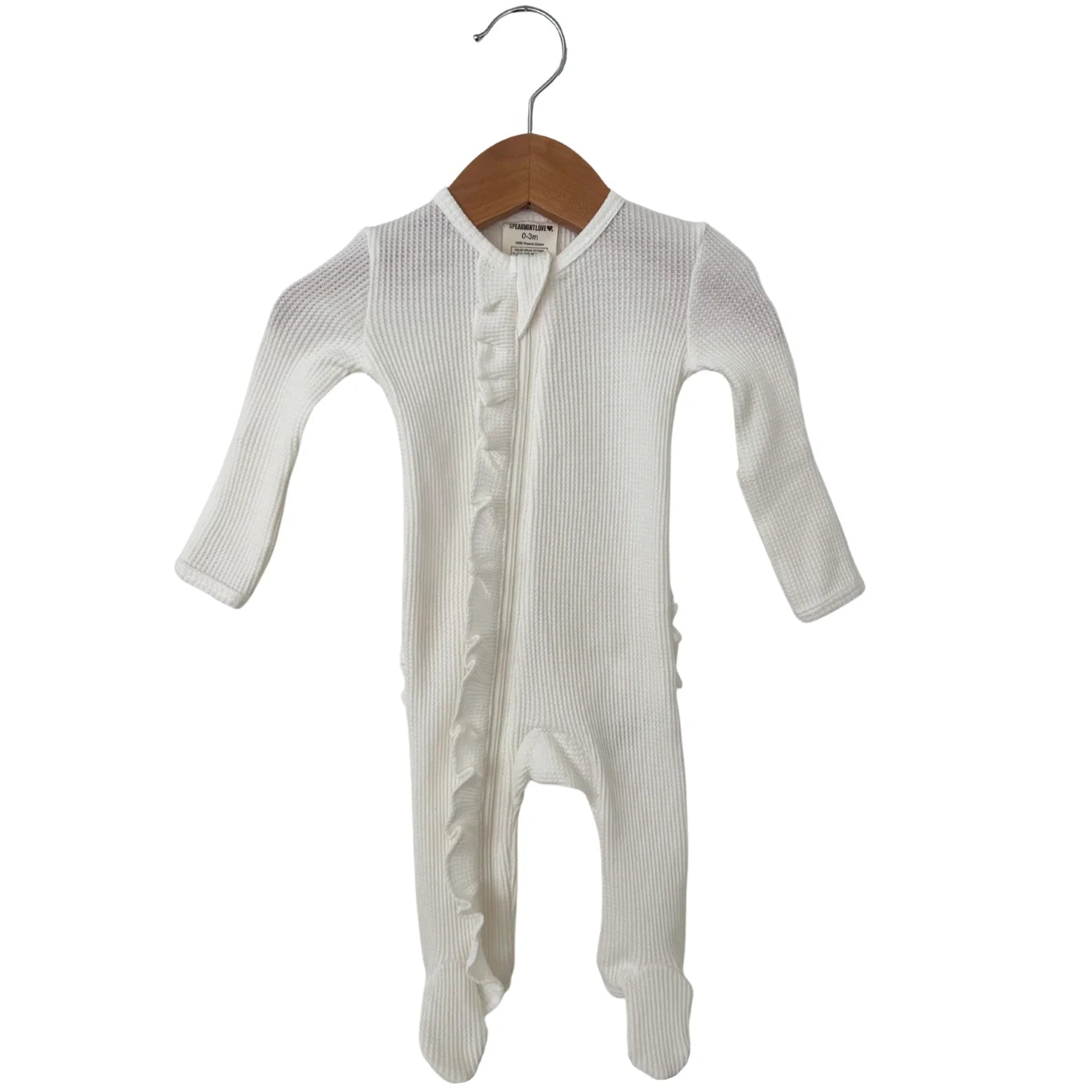Organic Waffle Ruffle Zip Footie-Winter White - Twinkle Twinkle Little One