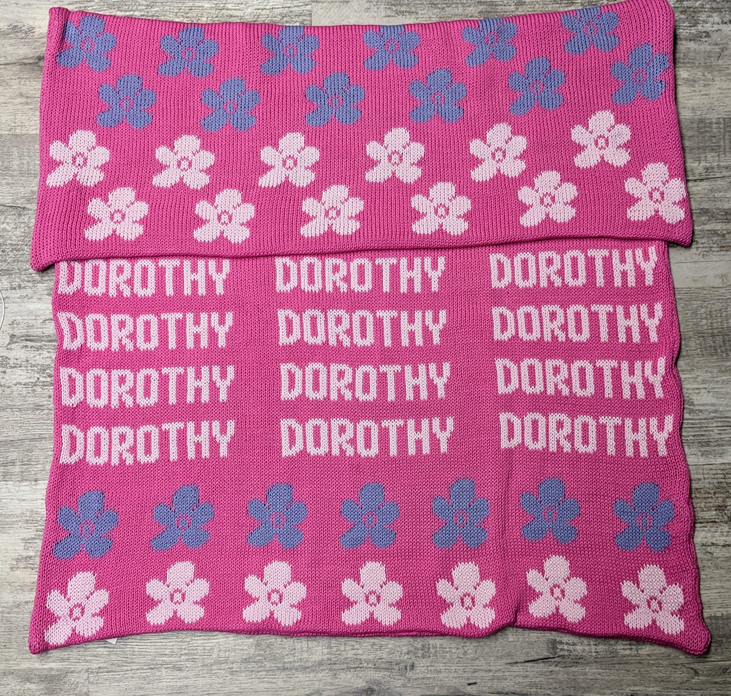 Repeating Name Flowers Double Cotton Knit Blanket