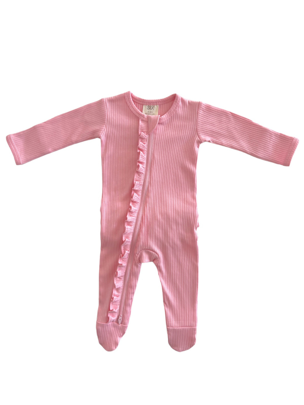 Pink Organic Ribbed Frill Zip Footie - Twinkle Twinkle Little One