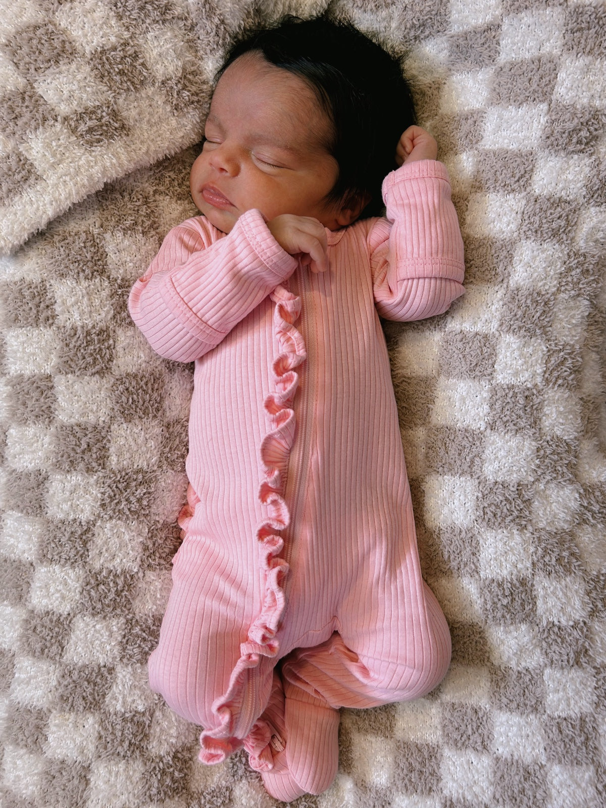 Pink Organic Ribbed Frill Zip Footie - Twinkle Twinkle Little One
