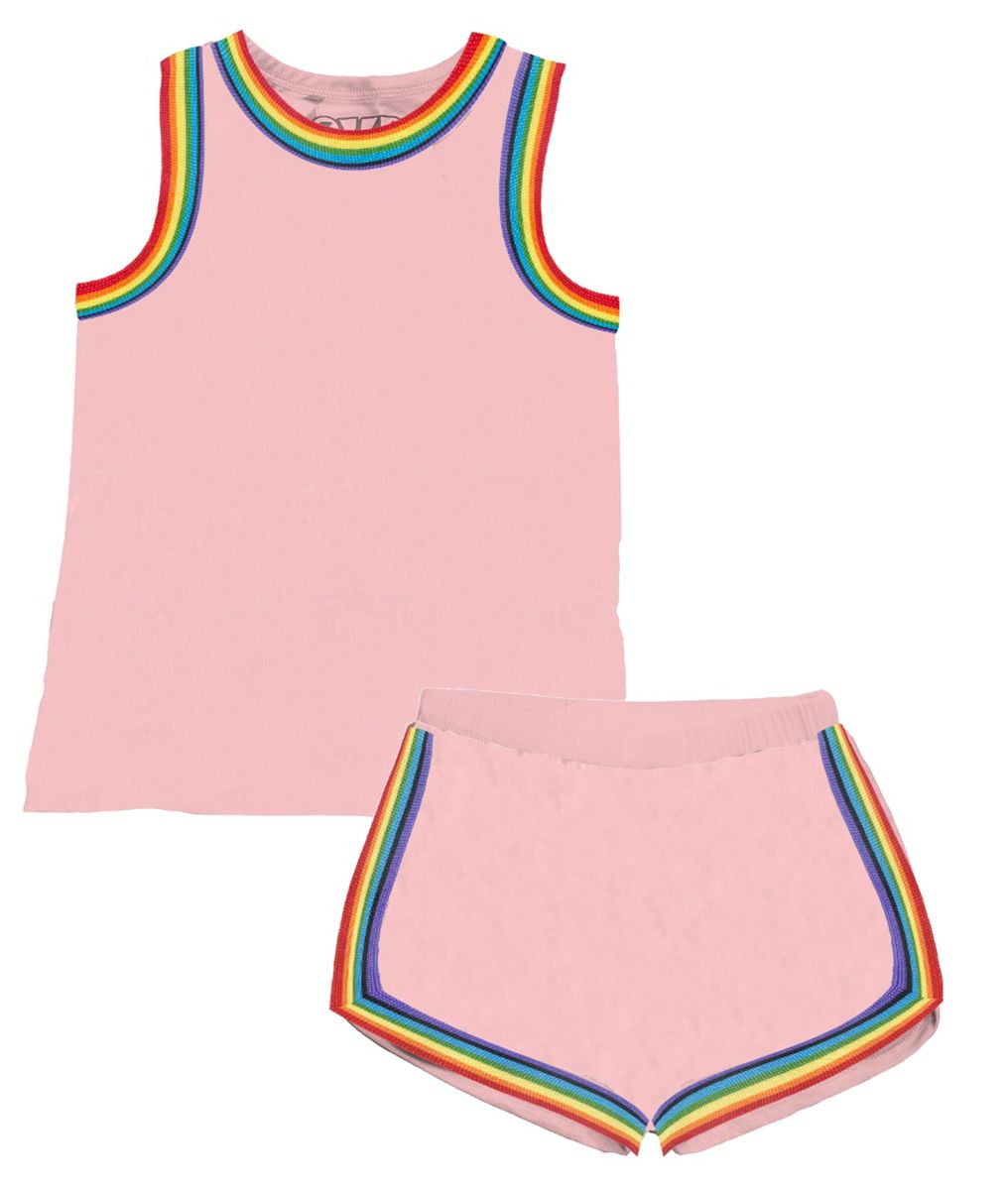 Pink & Rainbow Girls Pookie Short Set