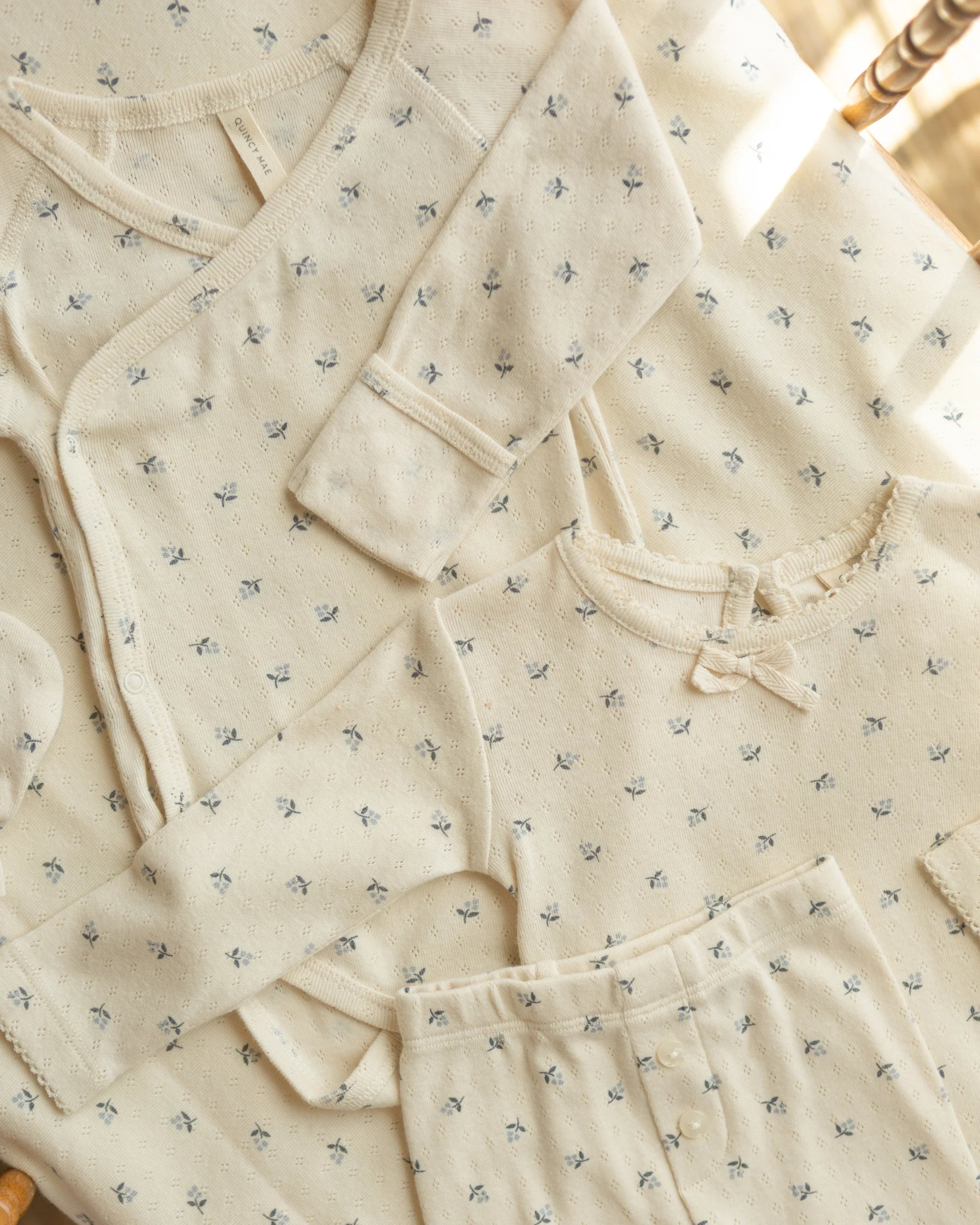 Pointelle Long Sleeve Tee + Legging || Blue Ditsy - Twinkle Twinkle Little One