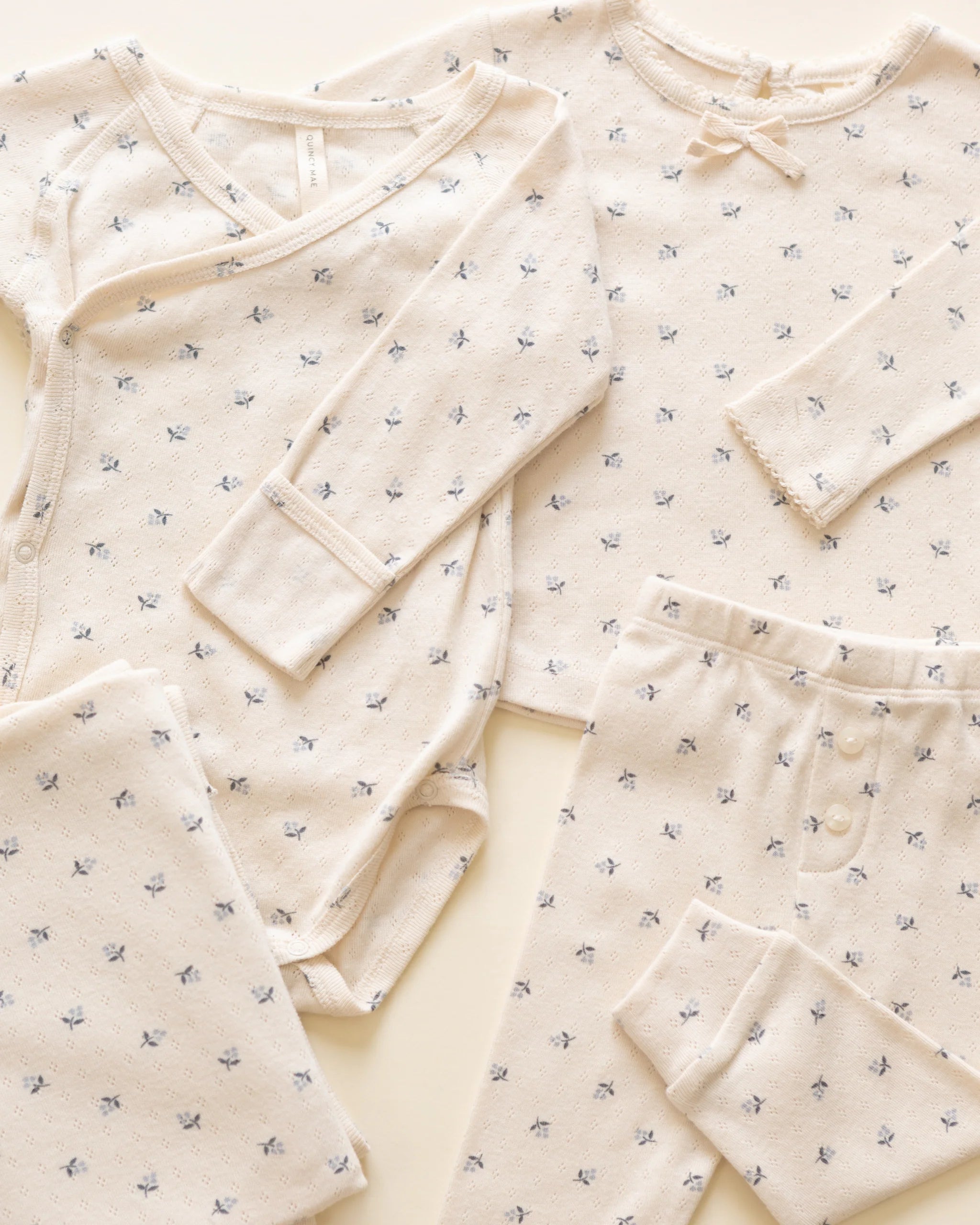 Pointelle Long Sleeve Tee + Legging || Blue Ditsy - Twinkle Twinkle Little One