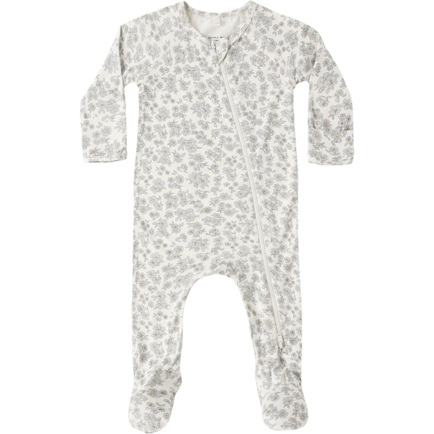 Quincy Mae Bamboo Zip Footie || Blue Floral
