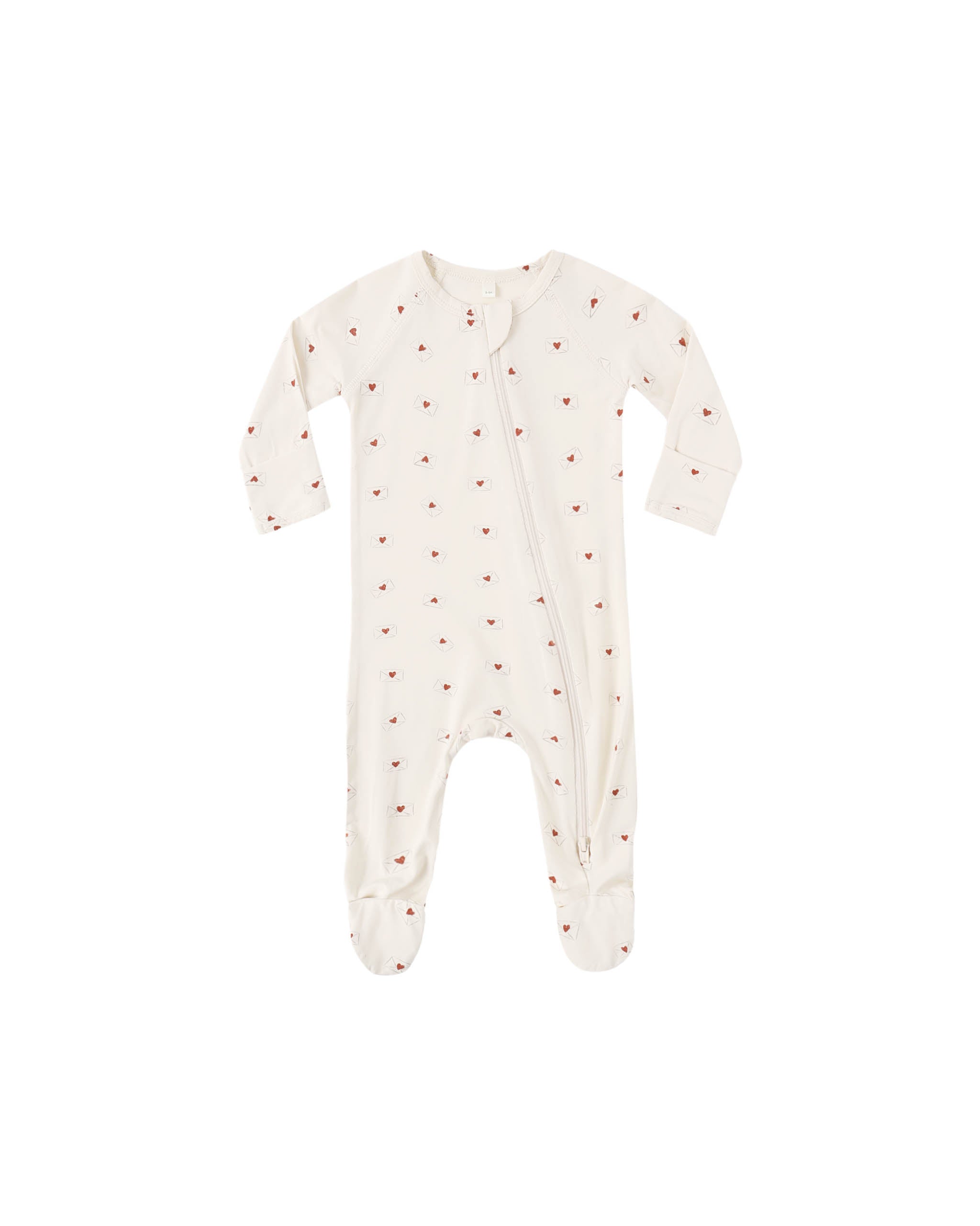Baby onesie with red heart pattern on a white background