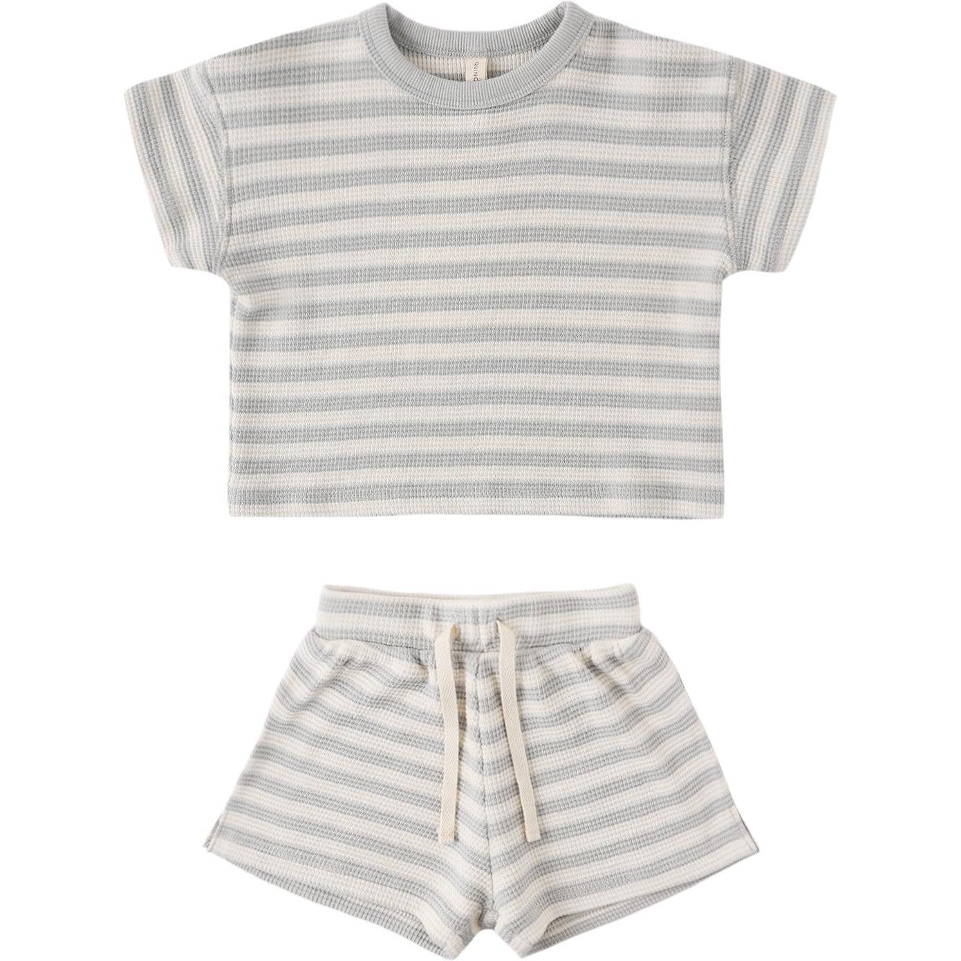 Quincy Mae Waffle Tee + Short Set || Sky Stripe