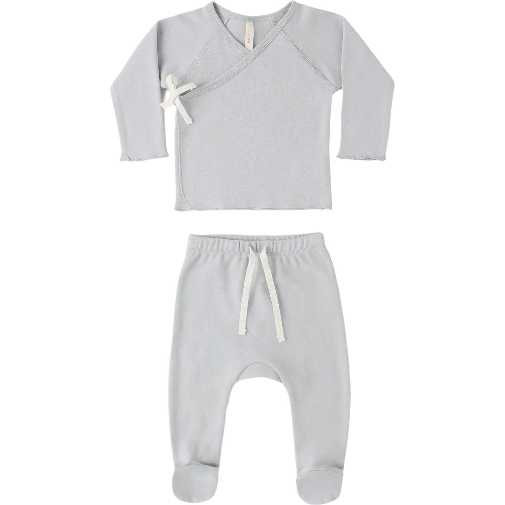 Quincy Mae Wrap Top + Footed Pant Set || Sky