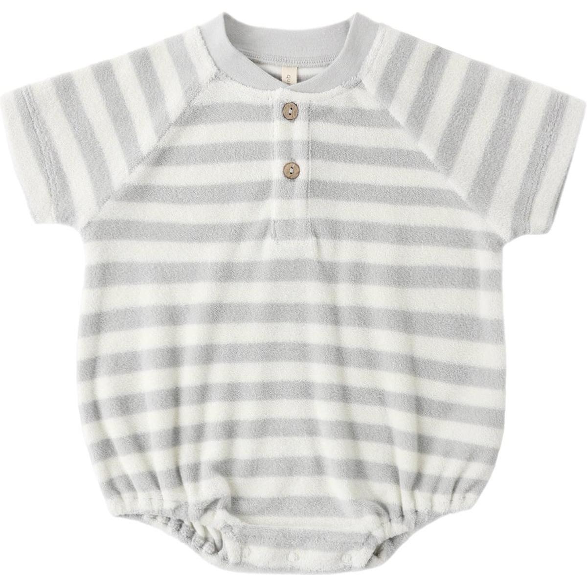 Quincy Mae Terry Henley Romper Sky Stripe