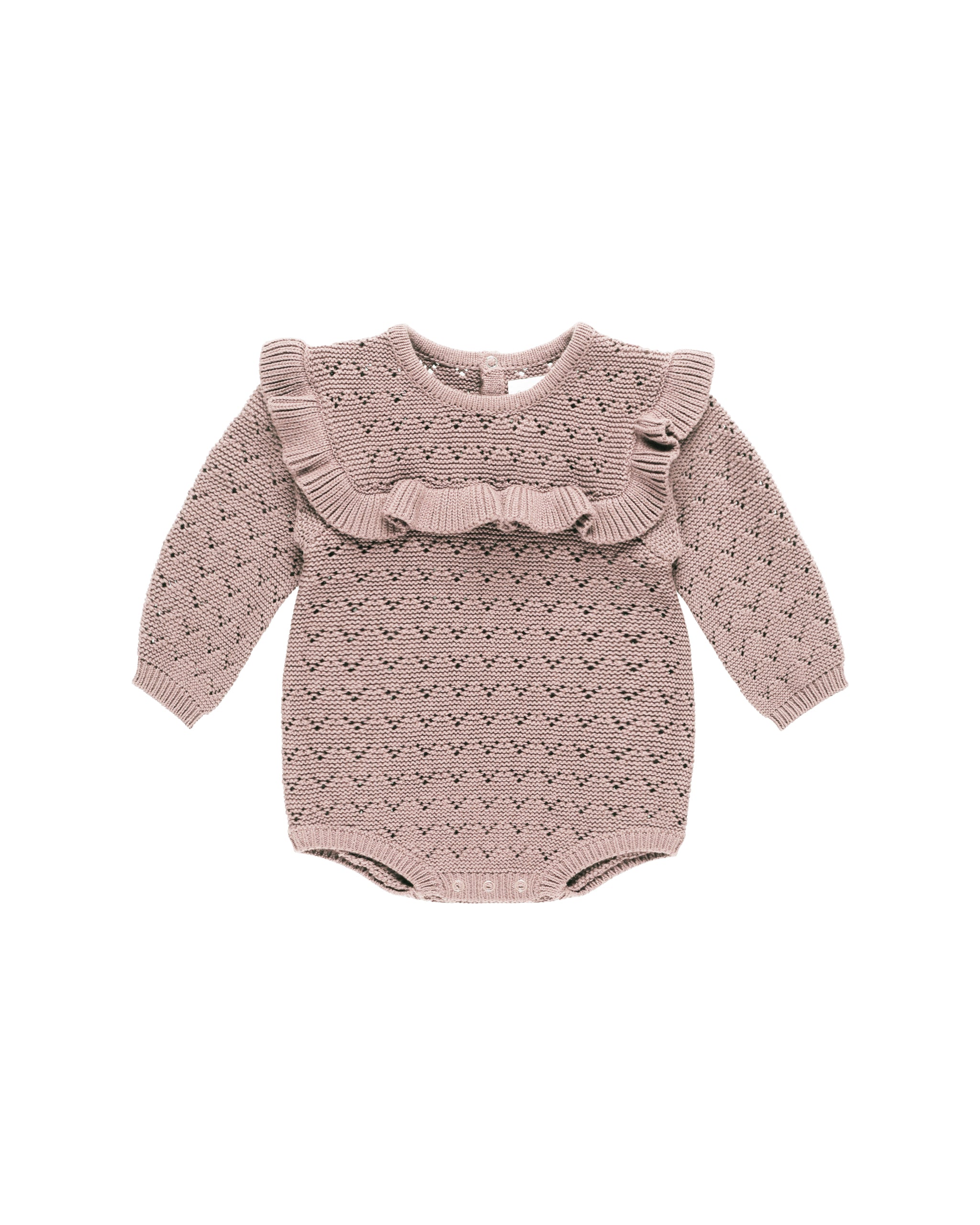 Long Sleeve Pointelle Ruffle Romper - Mauve - Twinkle Twinkle Little One