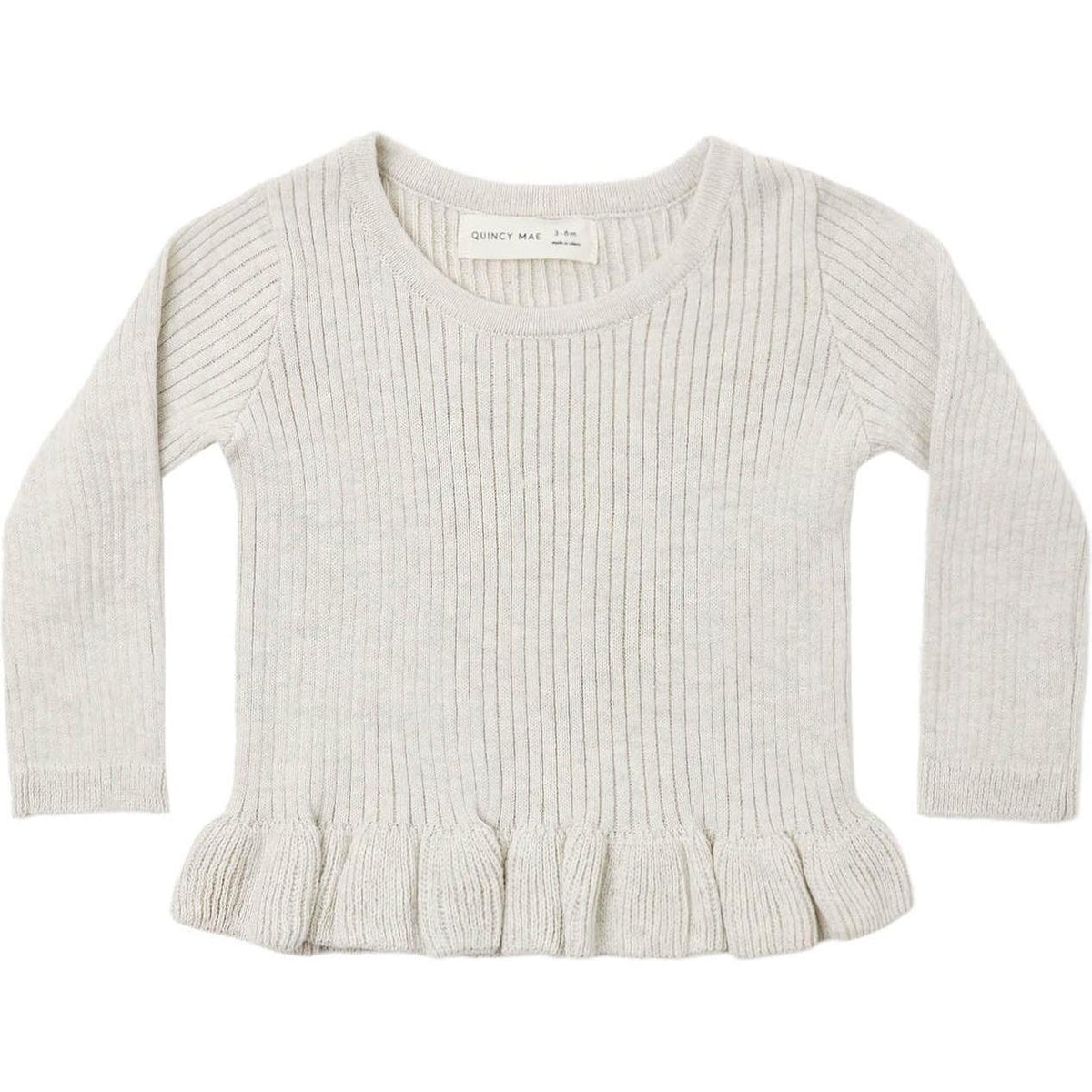 Quincy Mae Rib Knit Peplum Top || Heathered Oatmeal