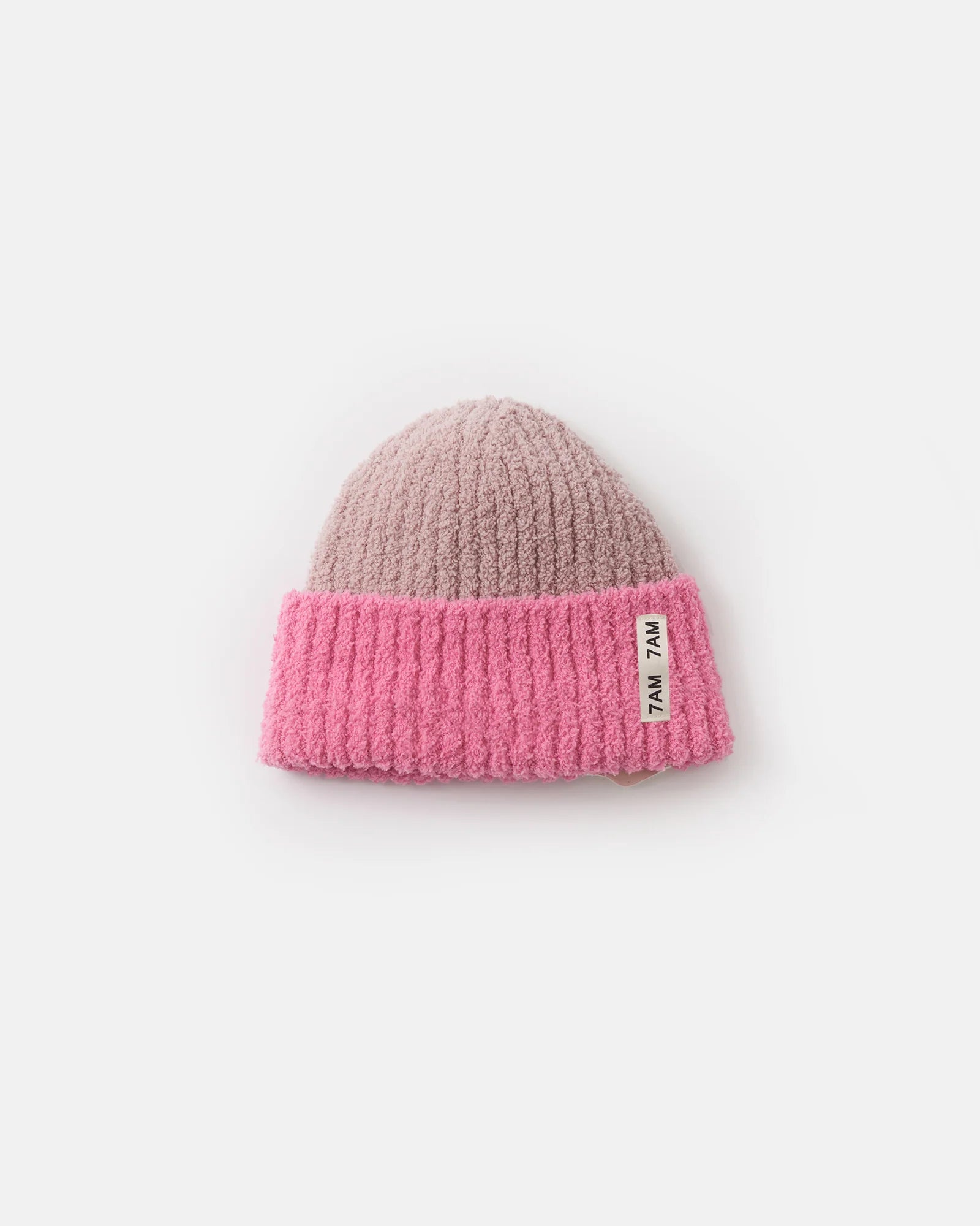 7 A.M. Fuzzy 2-Tone Ribbed Beanie - Vivid Pink Ash Rose - Twinkle Twinkle Little One