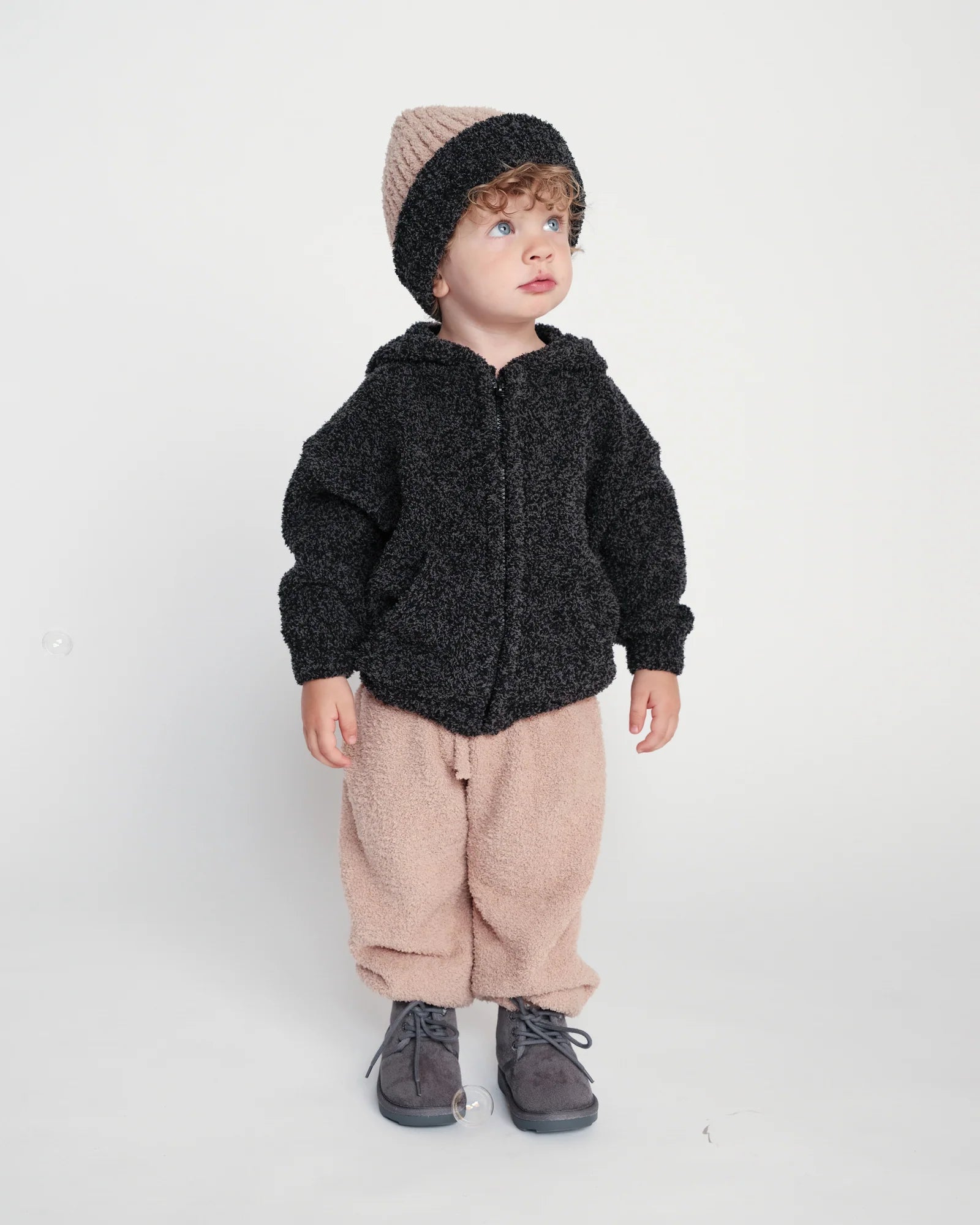 7 A.M. Fuzzy 2-Tone Ribbed Beanie -Melange Black Pecan - Twinkle Twinkle Little One
