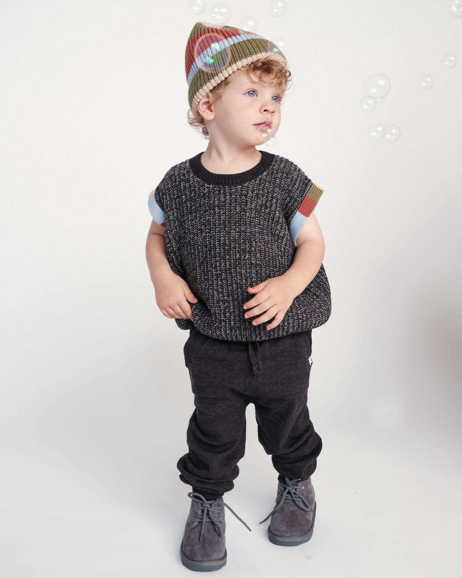Black Melange Ribbed Joggers - Chunky - Twinkle Twinkle Little One