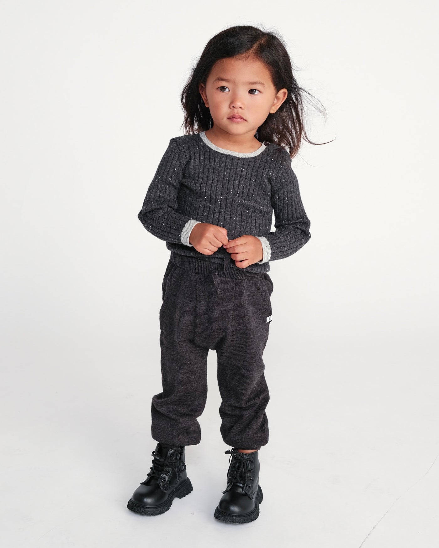 Black Melange Ribbed Joggers - Chunky - Twinkle Twinkle Little One