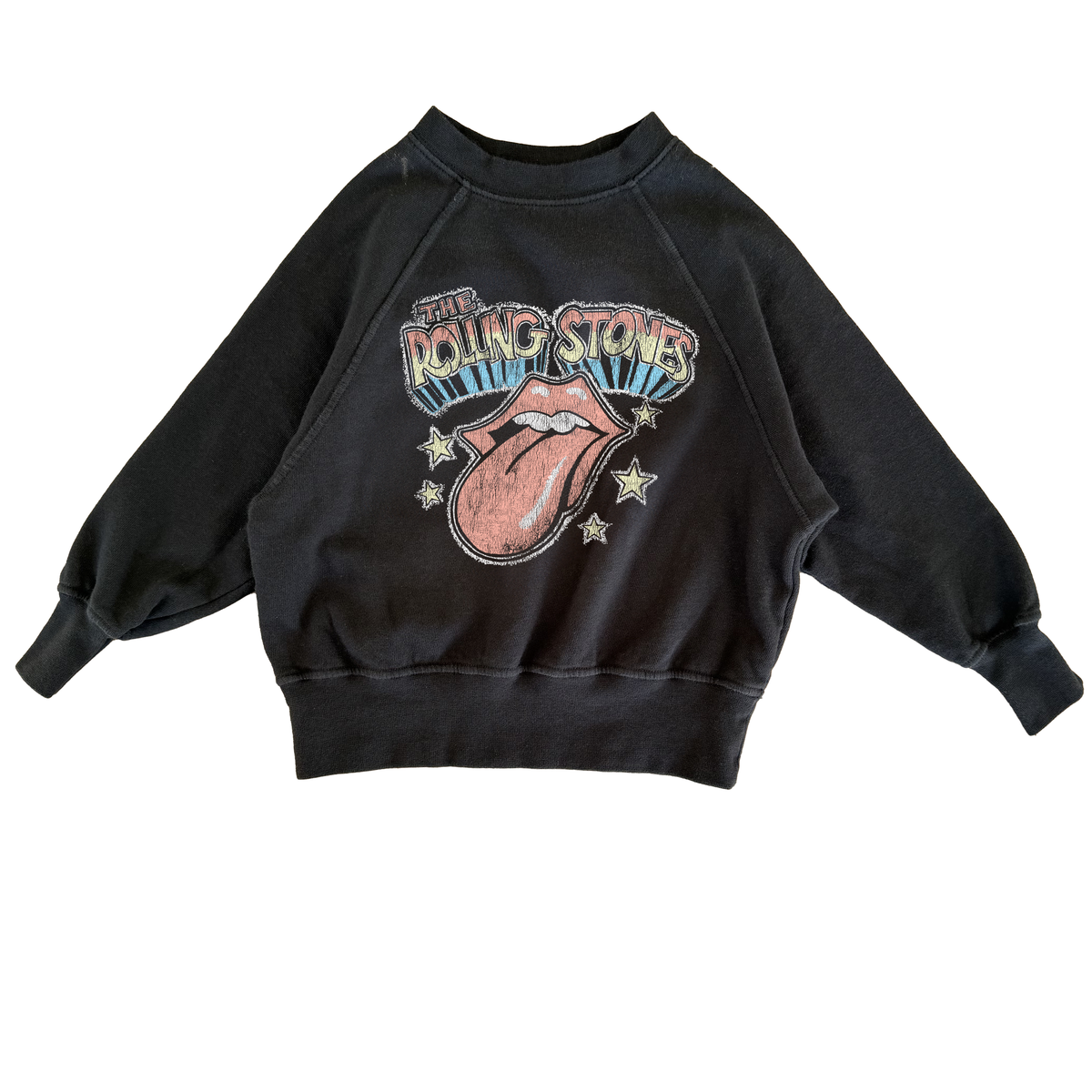 Rowdy Sprout Rolling Stones Vintage Tongue Raglan Sweatshirt Washed Black