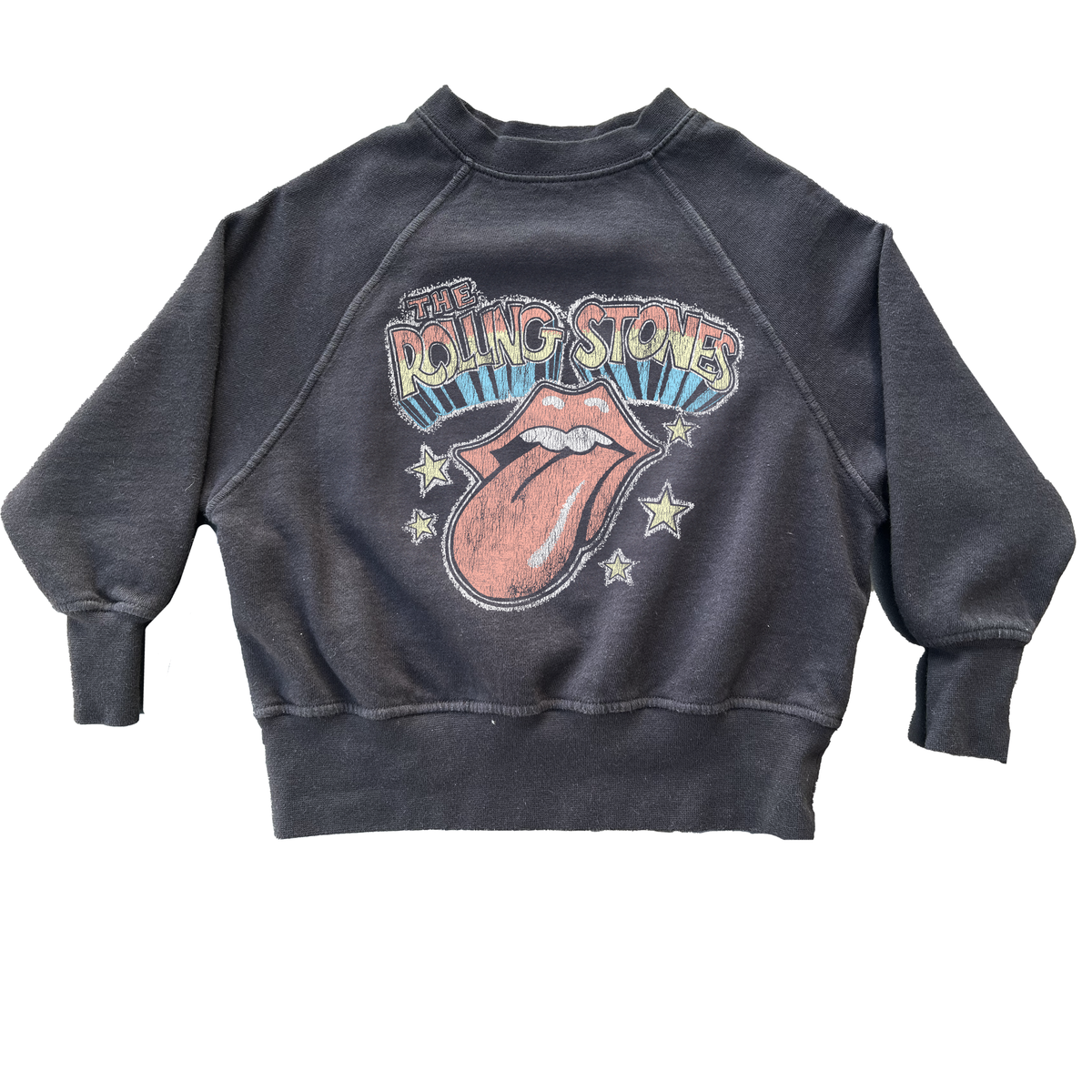 Rowdy Sprout Rolling Stones Vintage Tongue Raglan Sweatshirt Washed Black
