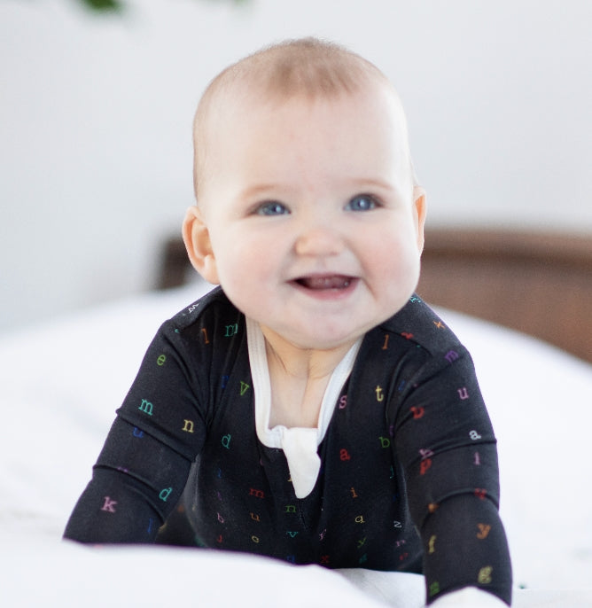 Rainbow Typewriter Bamboo Footed Sleeper - Twinkle Twinkle Little One