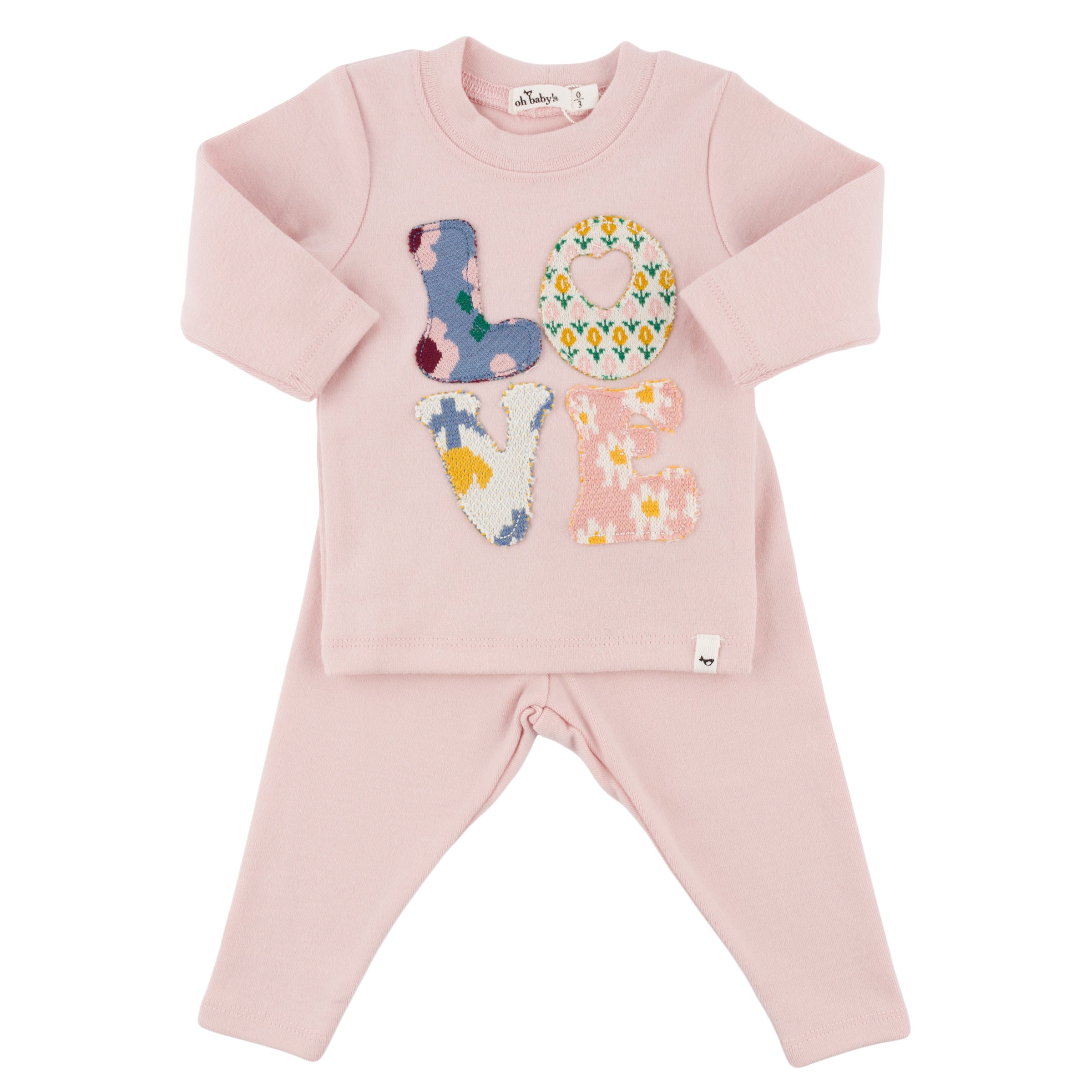 Quilted Floral Love Applique 2 Piece Set - Dusty Pink - Twinkle Twinkle Little One
