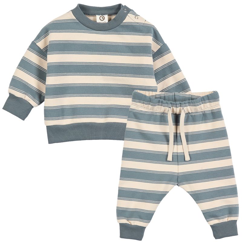 Stripe Sweat Set - Oak/Stormy Blue - Twinkle Twinkle Little One