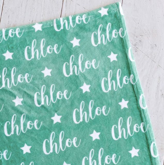 Sugar + Maple Plush Minky Fleece Personalized Blanket | Star Icon Repeating Name - Twinkle Twinkle Little One