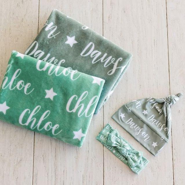 Sugar + Maple Plush Minky Fleece Personalized Blanket | Star Icon Repeating Name - Twinkle Twinkle Little One