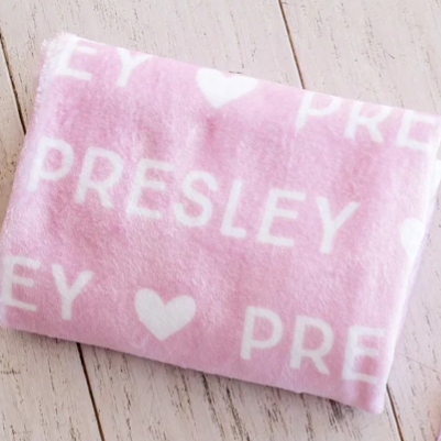 Sugar + Maple Plush Minky Fleece Personalized Blanket | Heart Icon Repeating Name - Twinkle Twinkle Little One