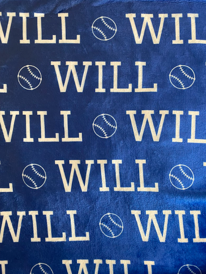 Sugar + Maple Plush Minky Fleece Personalized Blanket | Baseball Icon Repeating Name - Twinkle Twinkle Little One