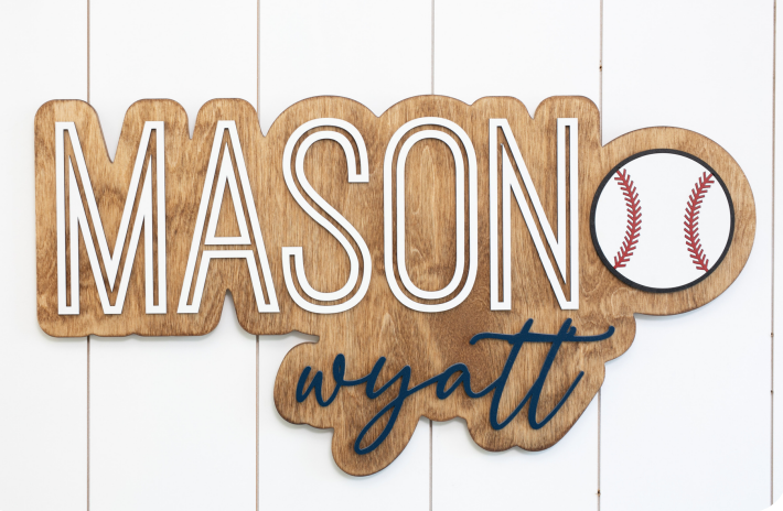 Sugar + Maple Personalized Bubble Wood Sign | Baseball - Twinkle Twinkle Little One