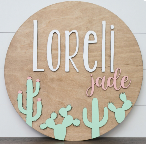 Sugar + Maple Round Personalized Name Sign | Cactus - Twinkle Twinkle Little One