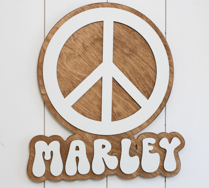 Sugar + Maple Round Personalized Name Sign | Peace Cutout - Twinkle Twinkle Little One
