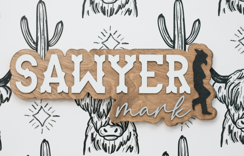 Sugar + Maple Personalized Bubble Wood Sign | Western - Twinkle Twinkle Little One